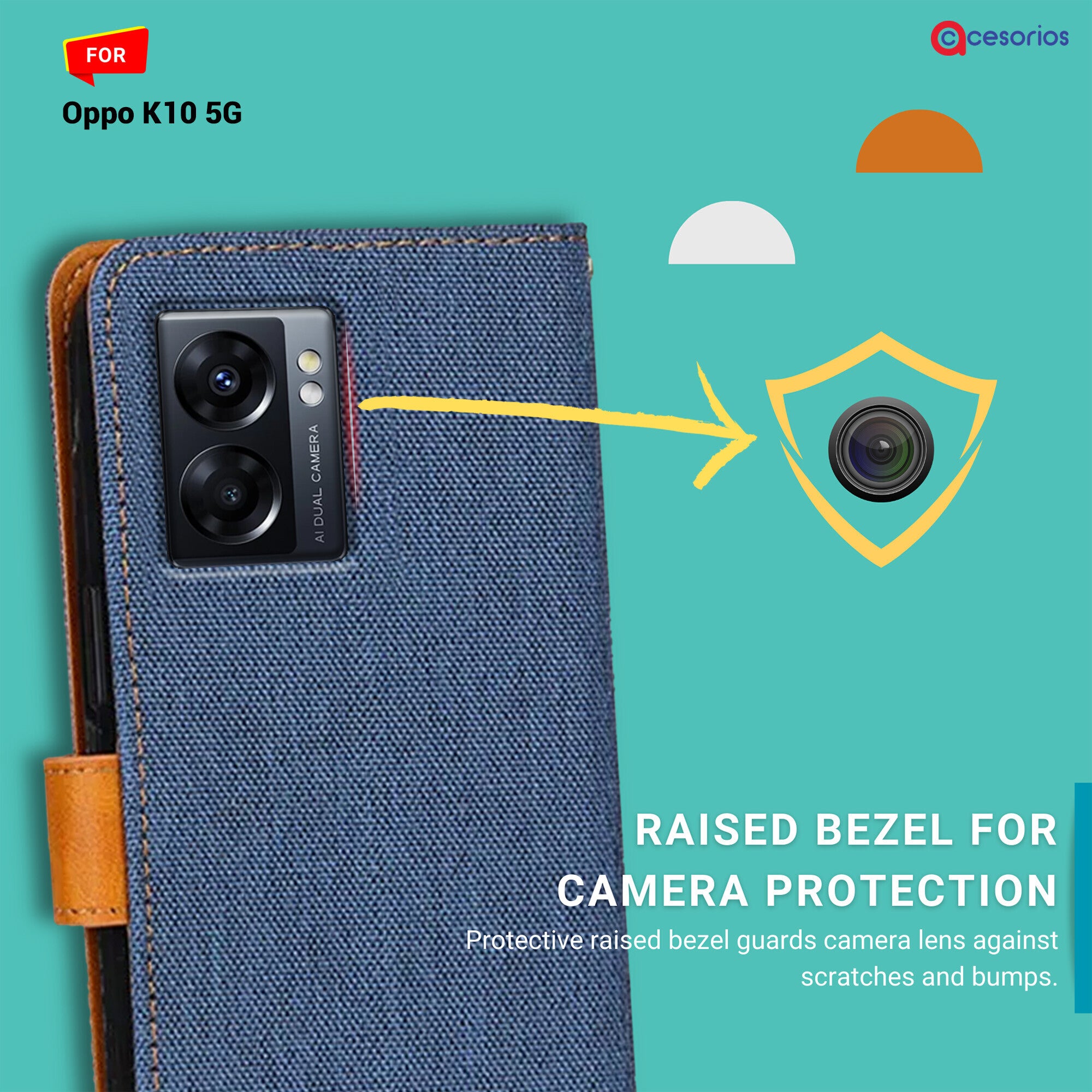 Accesorios Oppo K10 5G denim flip cover – Blue – Image 2 #color_blue