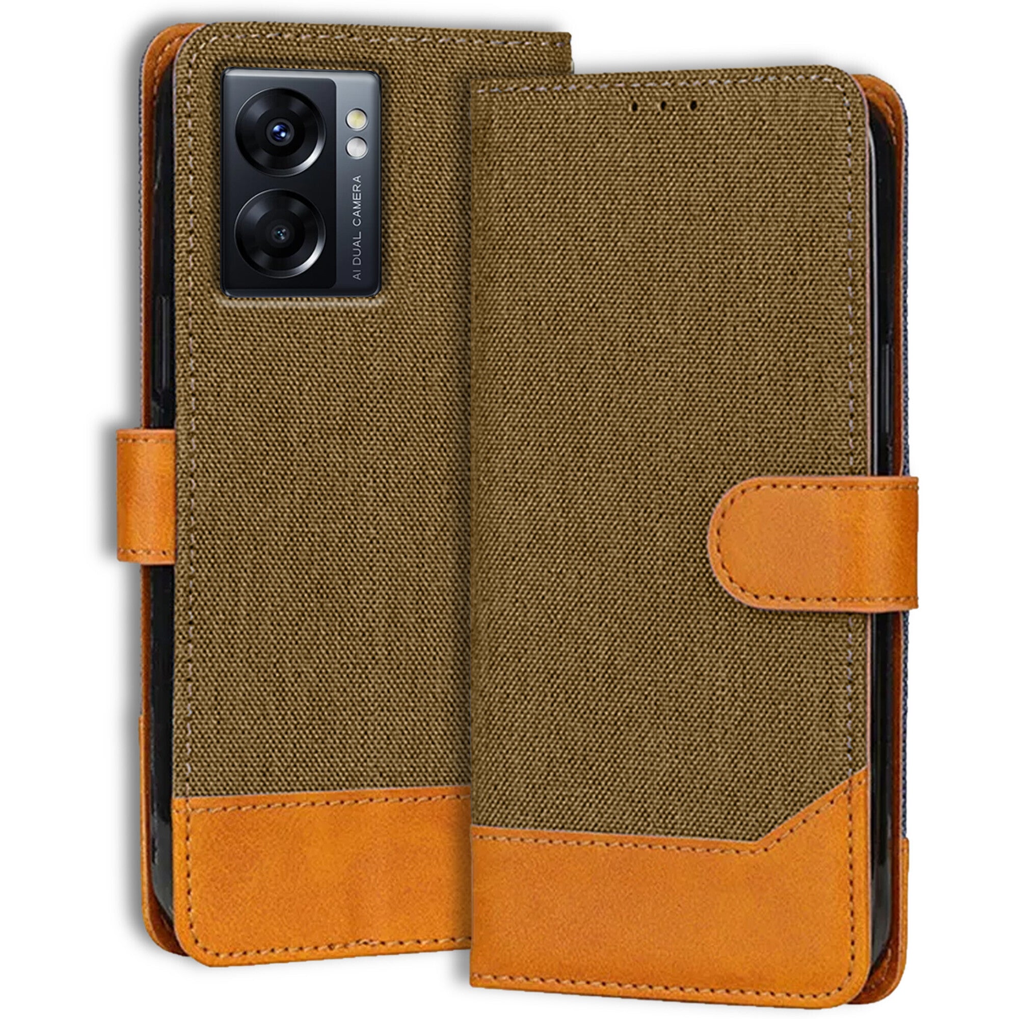 Accesorios Oppo K10 5G denim flip cover – Dark Brown – Image 1 #color_dark brown