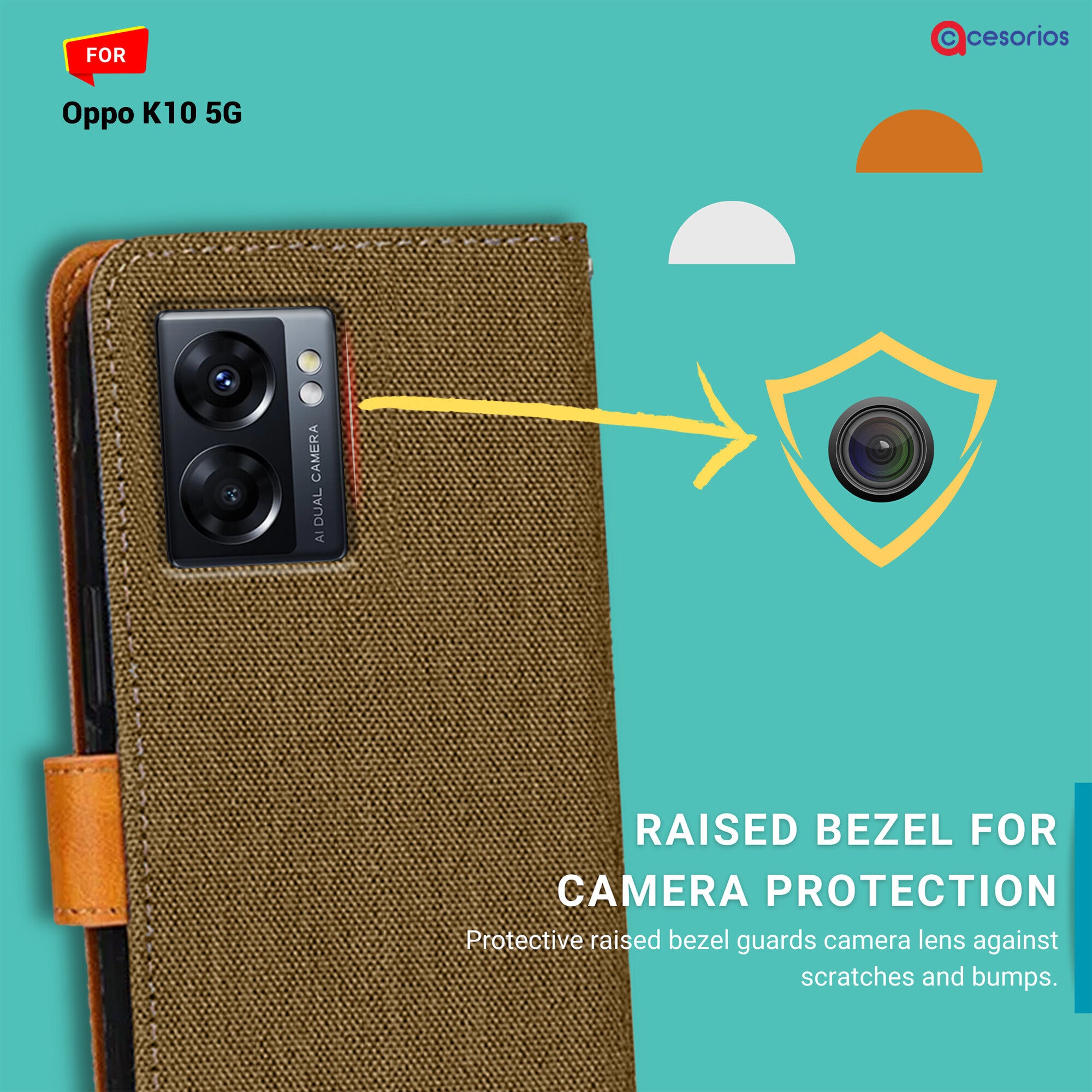 Accesorios Oppo K10 5G denim flip cover – Dark Brown – Image 2 #color_dark brown