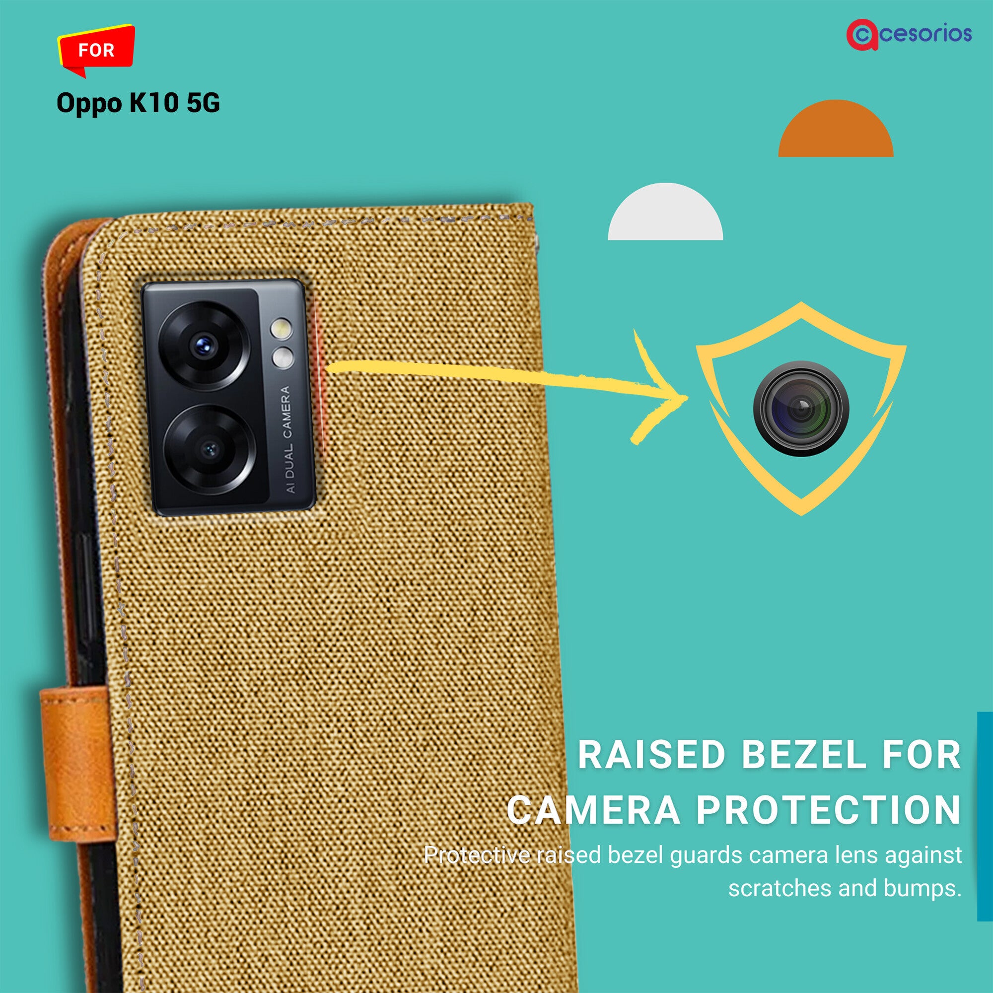 Accesorios Oppo K10 5G denim flip cover – Light Brown – Image 2 #color_light brown