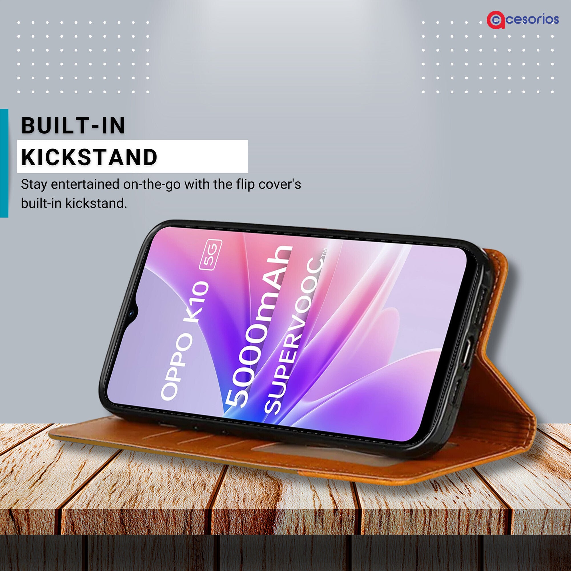 Accesorios Oppo K10 5G denim flip cover – Light Brown – Image 4 #color_light brown