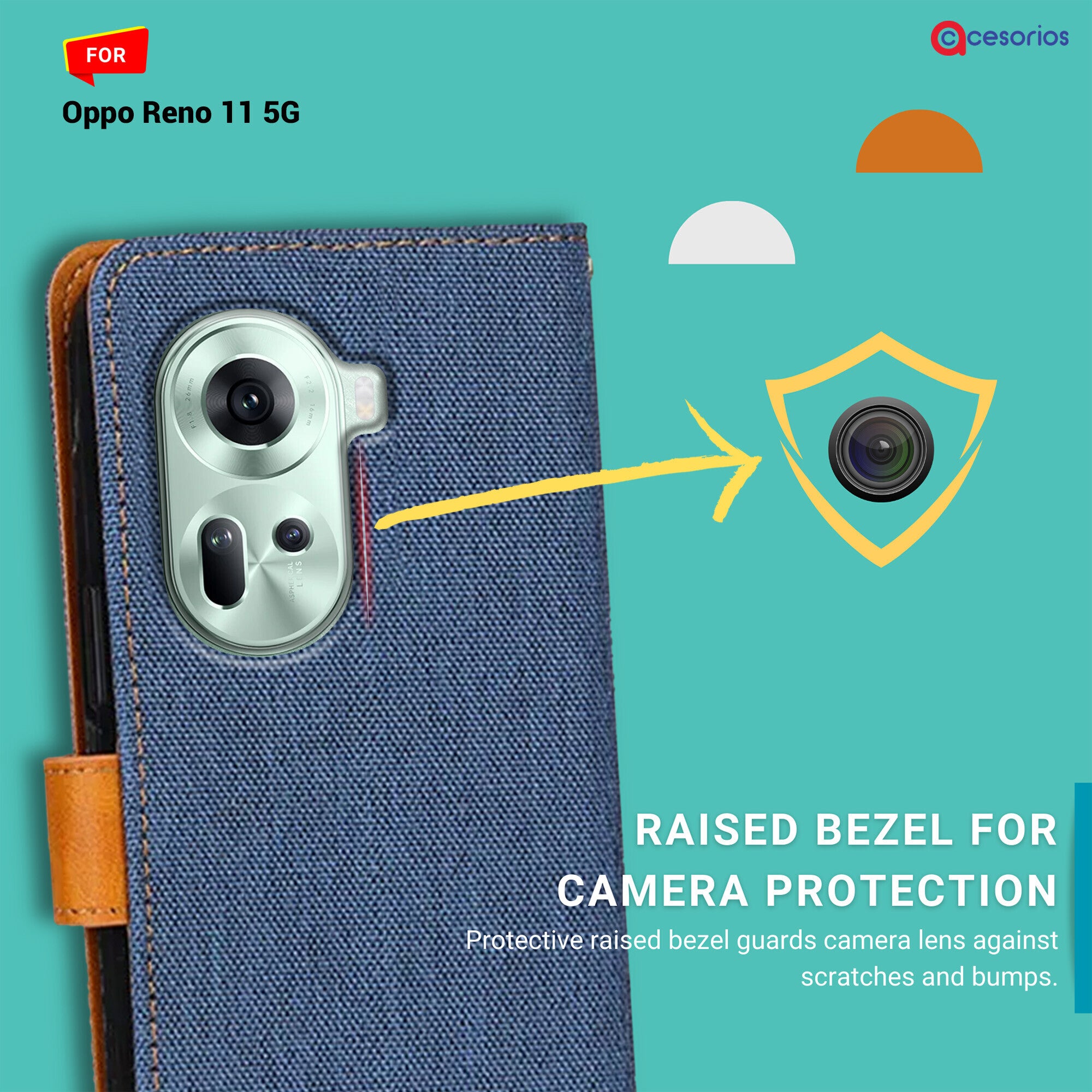 Accesorios Oppo Reno 11 5G denim flip cover – Blue – Image 2 #color_blue