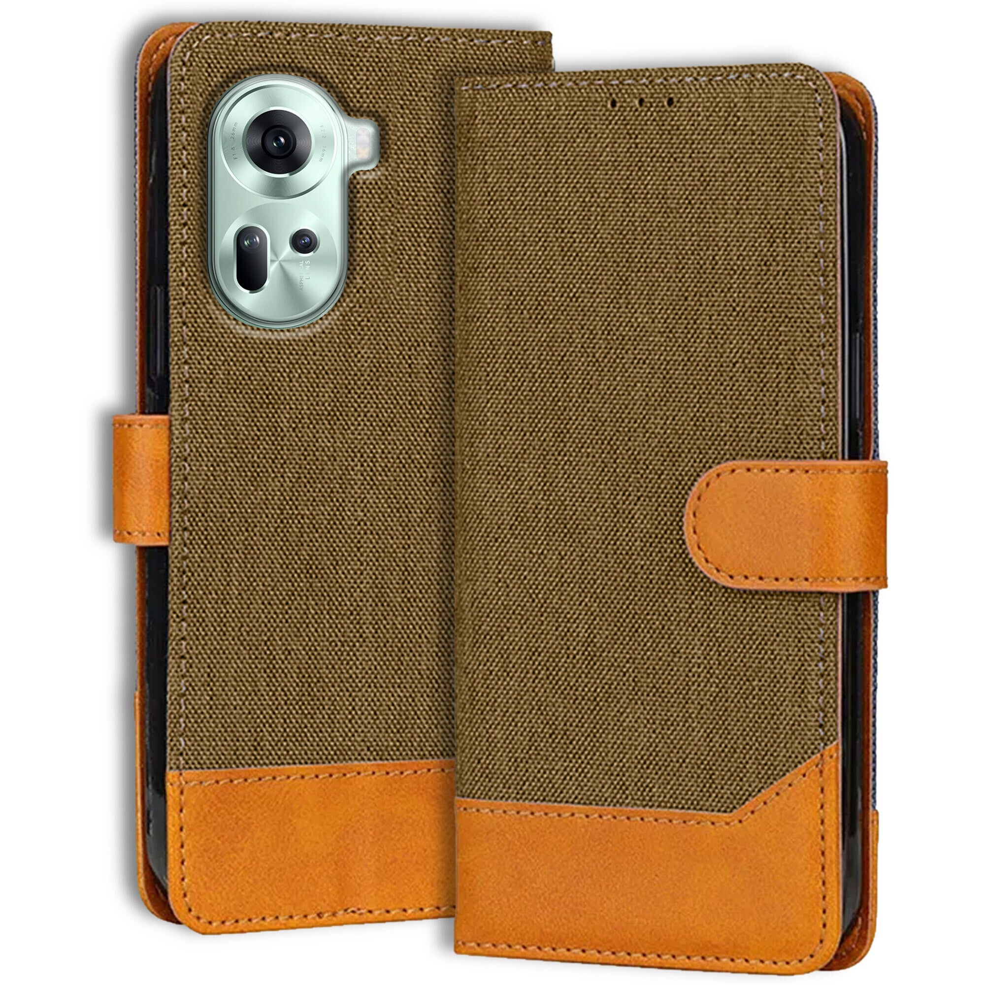 Accesorios Oppo Reno 11 5G denim flip cover – Dark Brown – Image 1 #color_dark brown