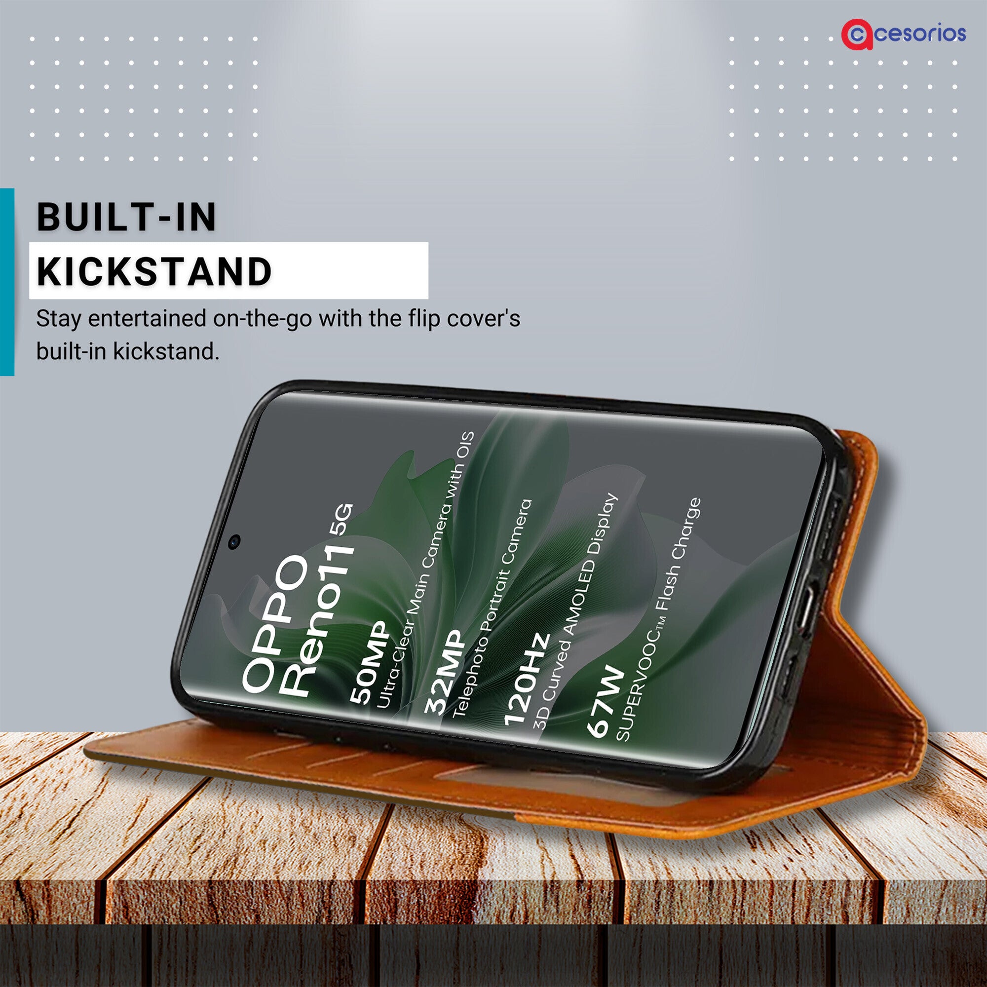 Accesorios Oppo Reno 11 5G denim flip cover – Dark Brown – Image 4 #color_dark brown