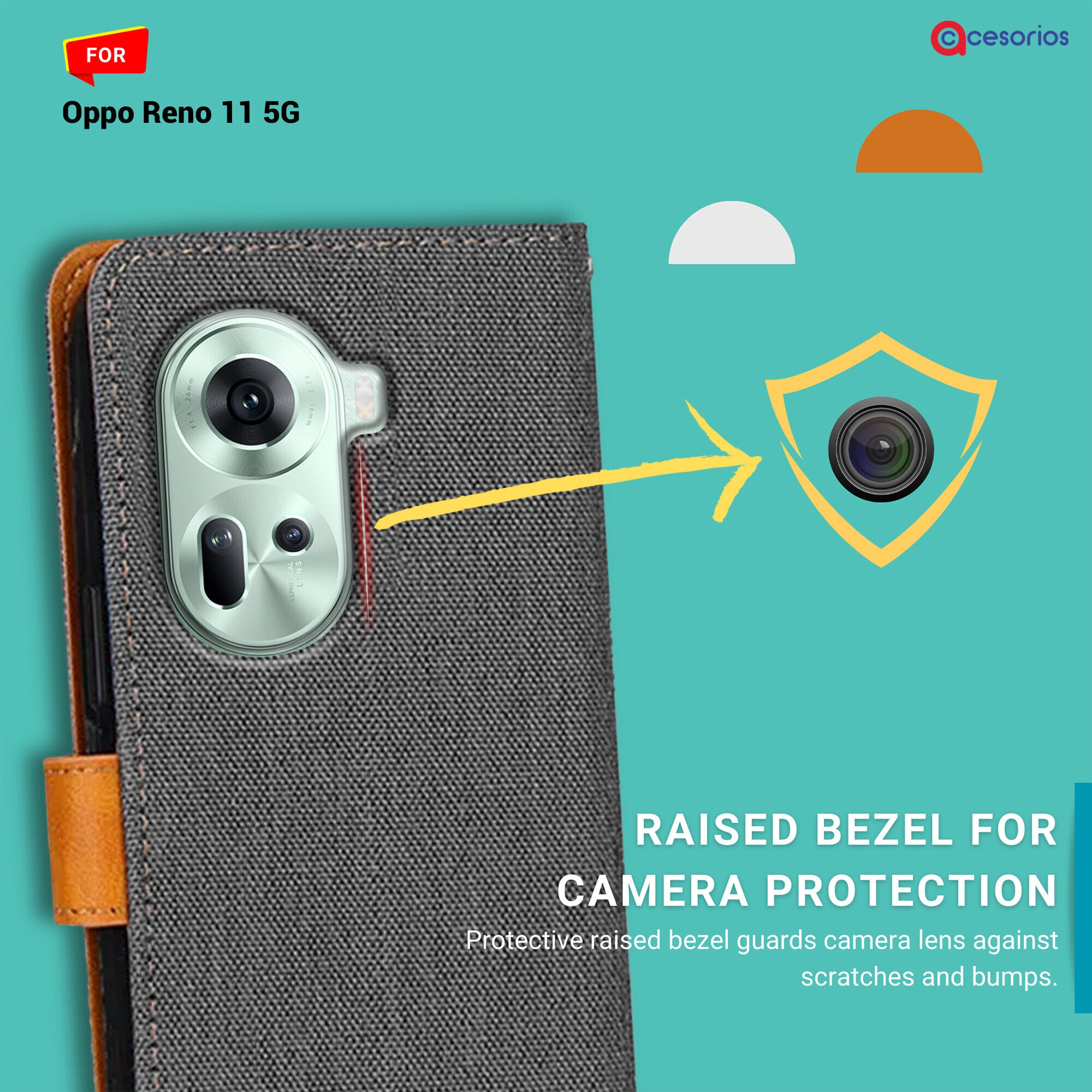 Accesorios Oppo Reno 11 5G denim flip cover – Grey – Image 2 #color_grey