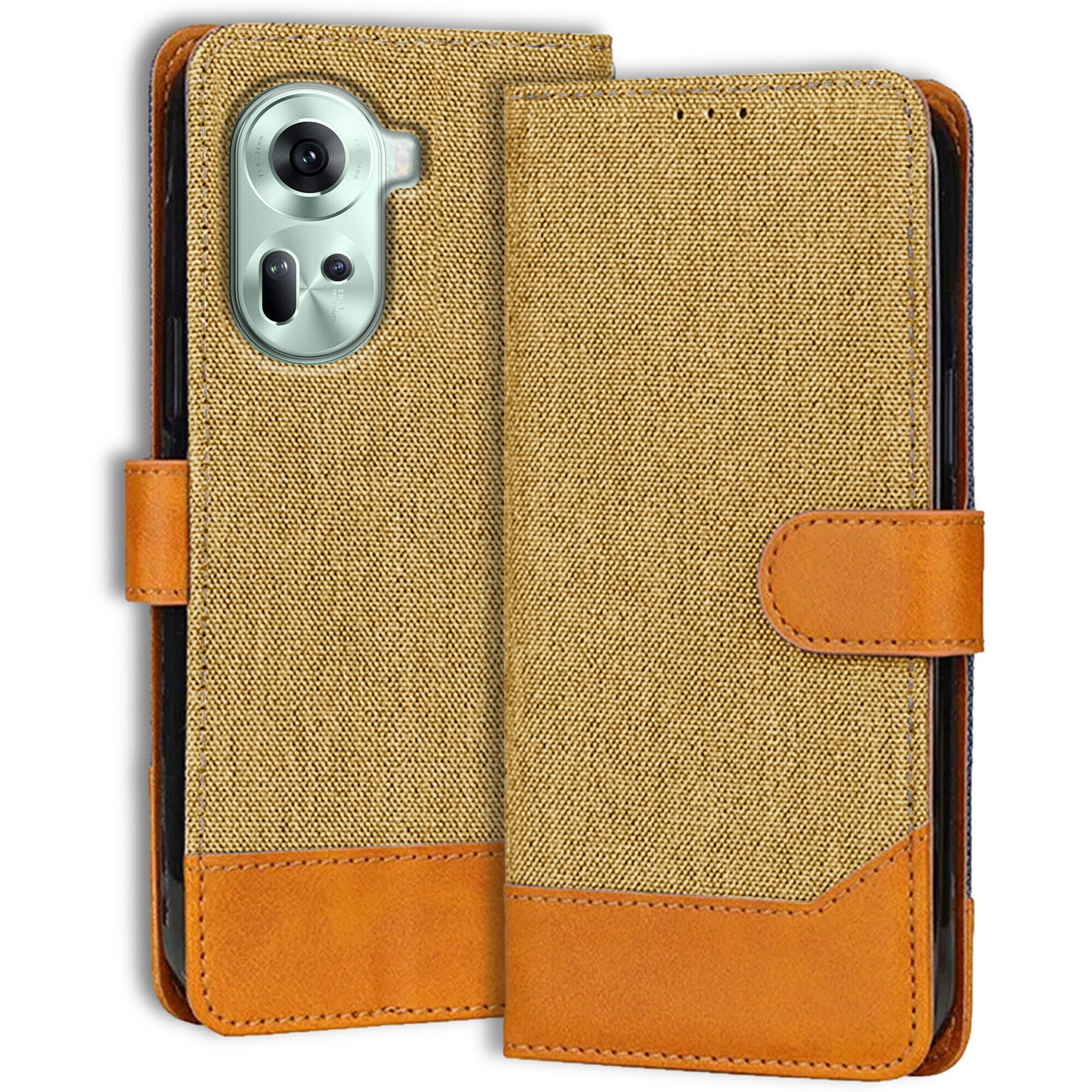 Accesorios Oppo Reno 11 5G denim flip cover – Light Brown – Image 1 #color_light brown