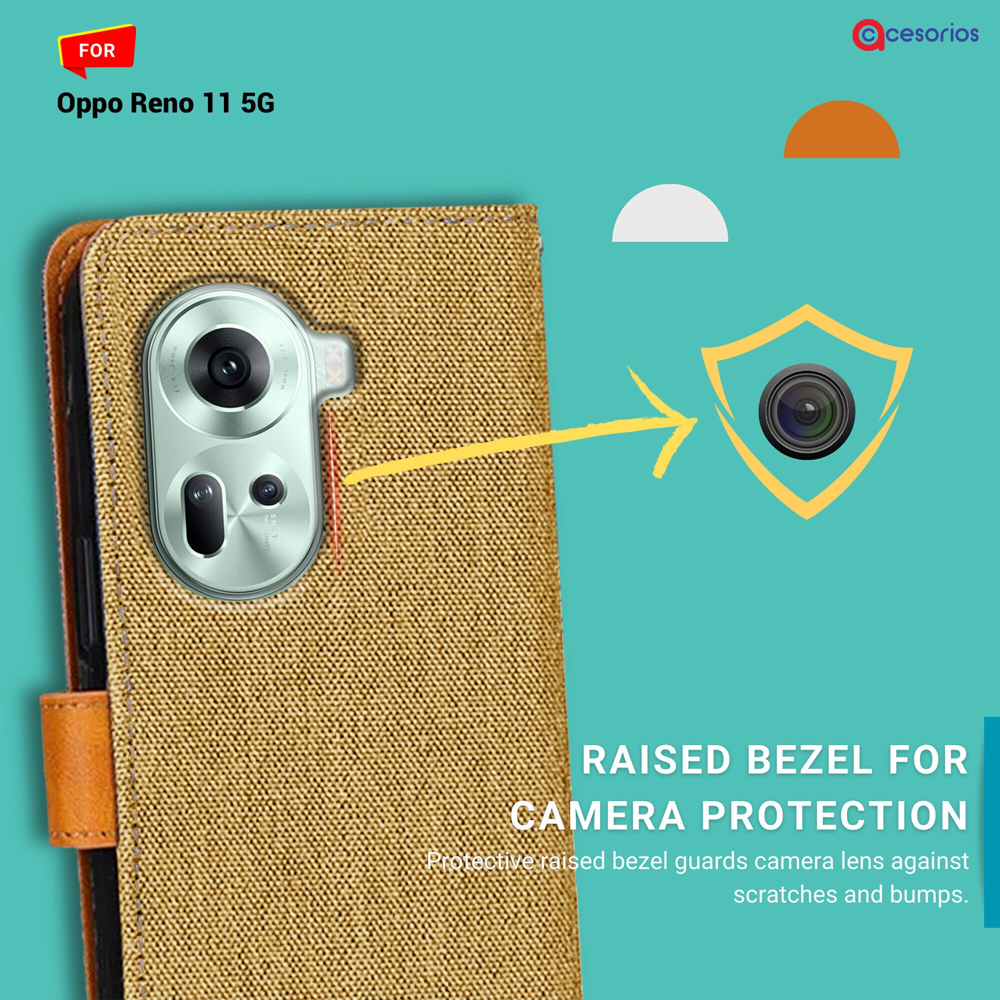 Accesorios Oppo Reno 11 5G denim flip cover – Light Brown – Image 2 #color_light brown