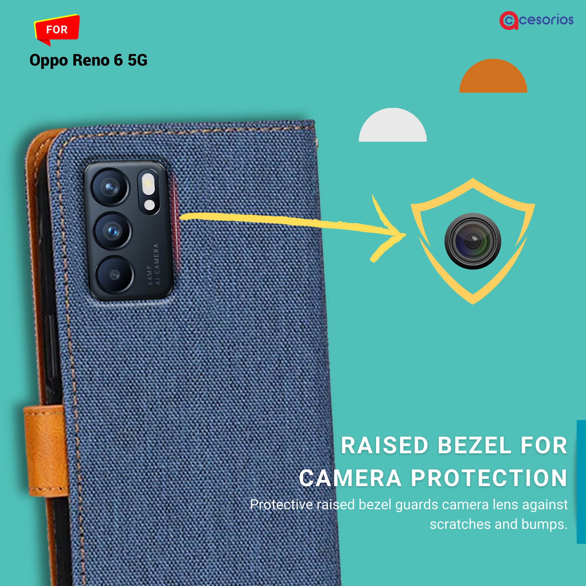 Accesorios Oppo Reno 6 5G denim flip cover – Blue – Image 2 #color_blue