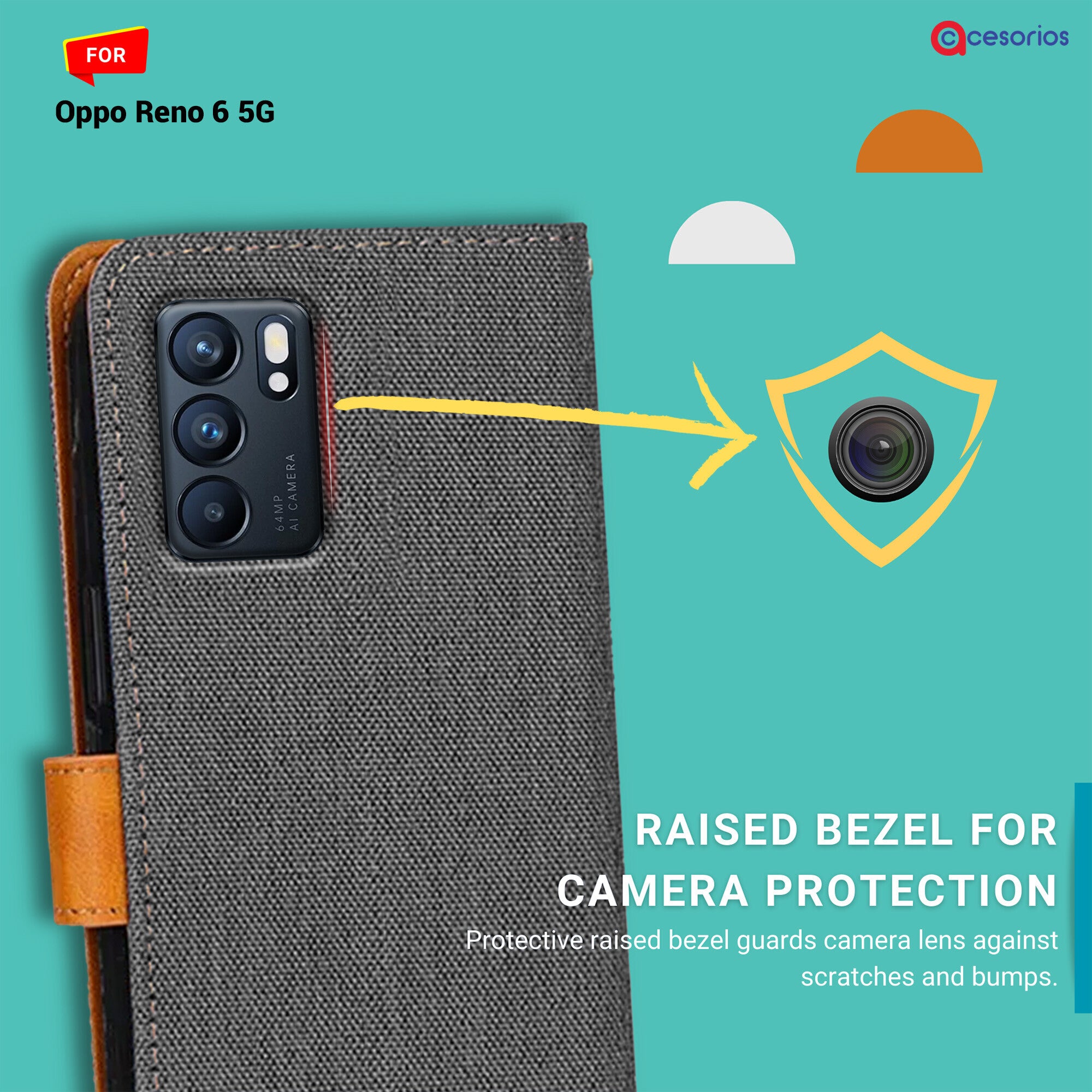 Accesorios Oppo Reno 6 5G denim flip cover – Grey – Image 2 #color_grey