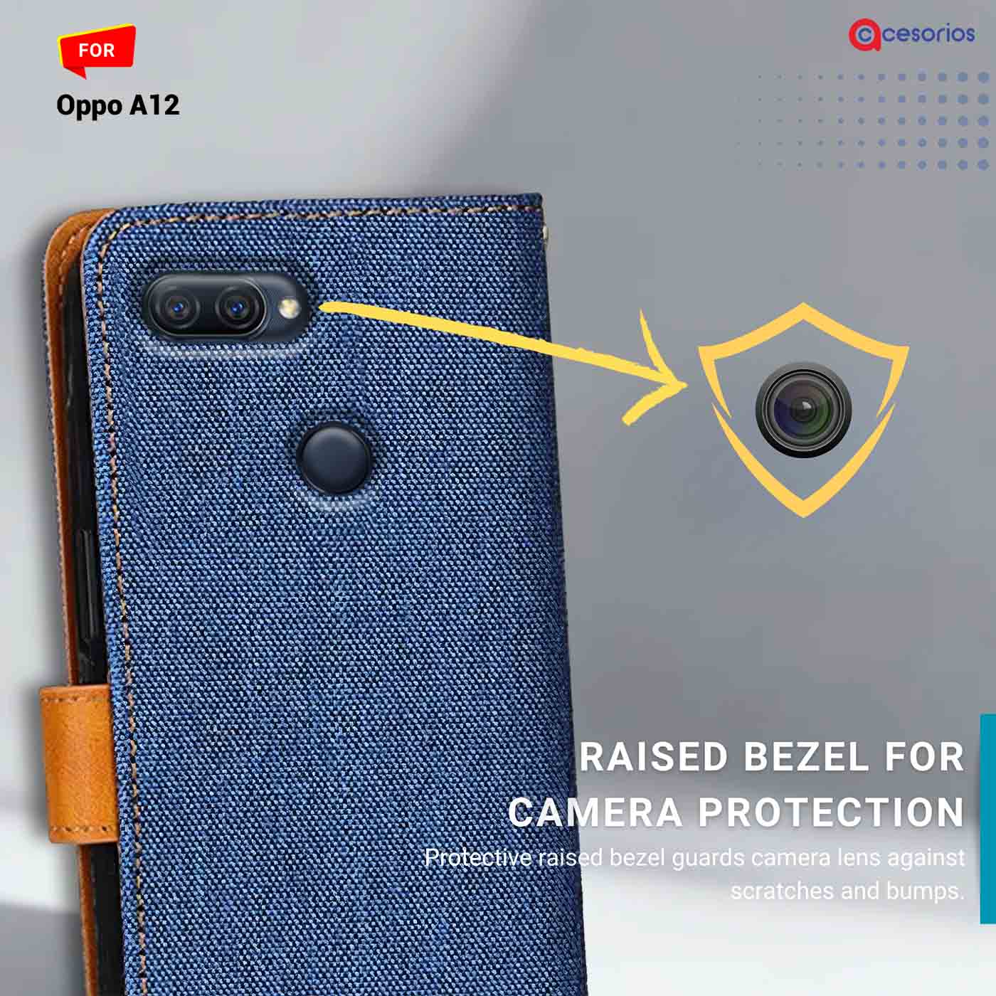 Denim & Leather back panel — Oppo A12 in Blue mobile case
