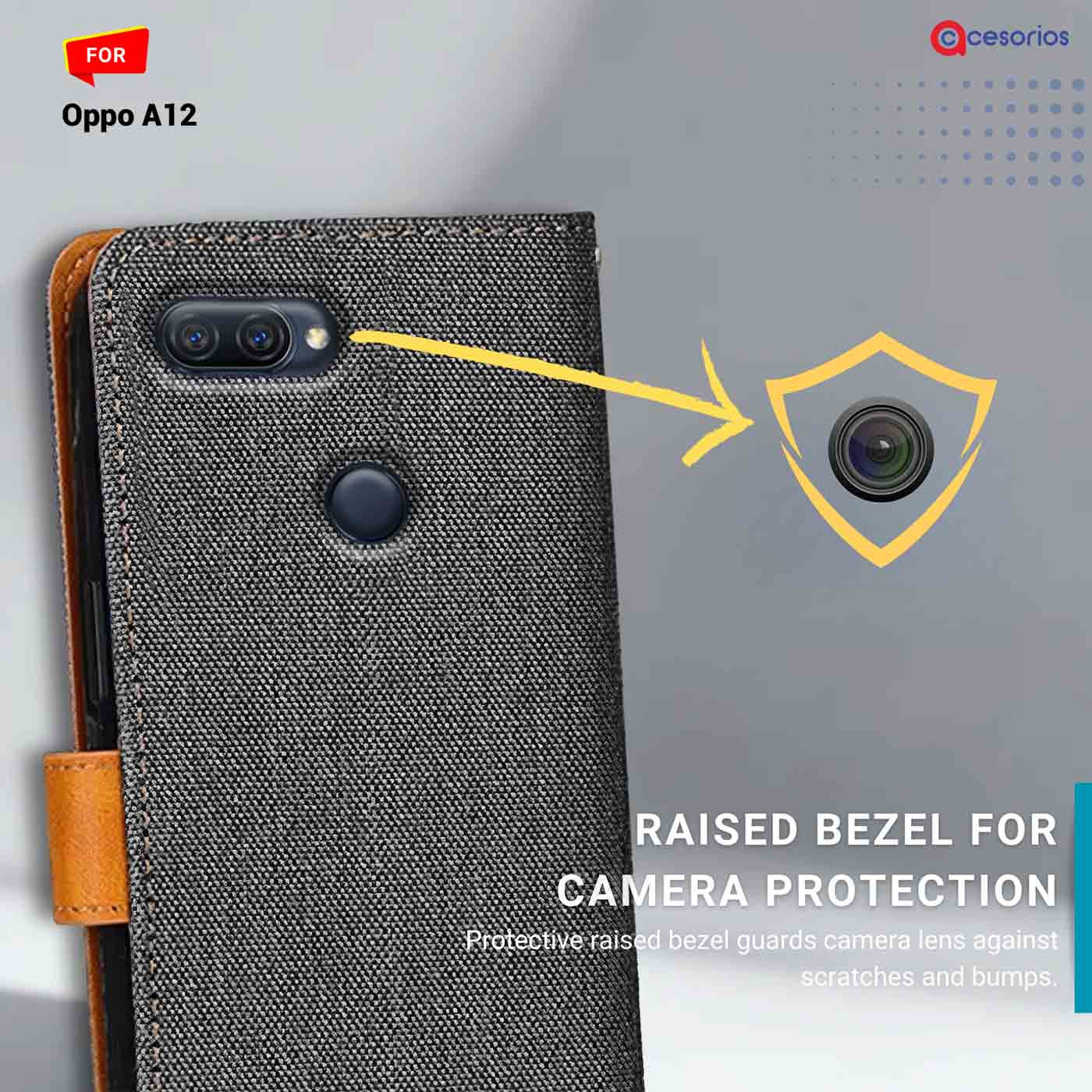 Accesorios Oppo A12 denim flip cover – Grey – Image 2 #color_