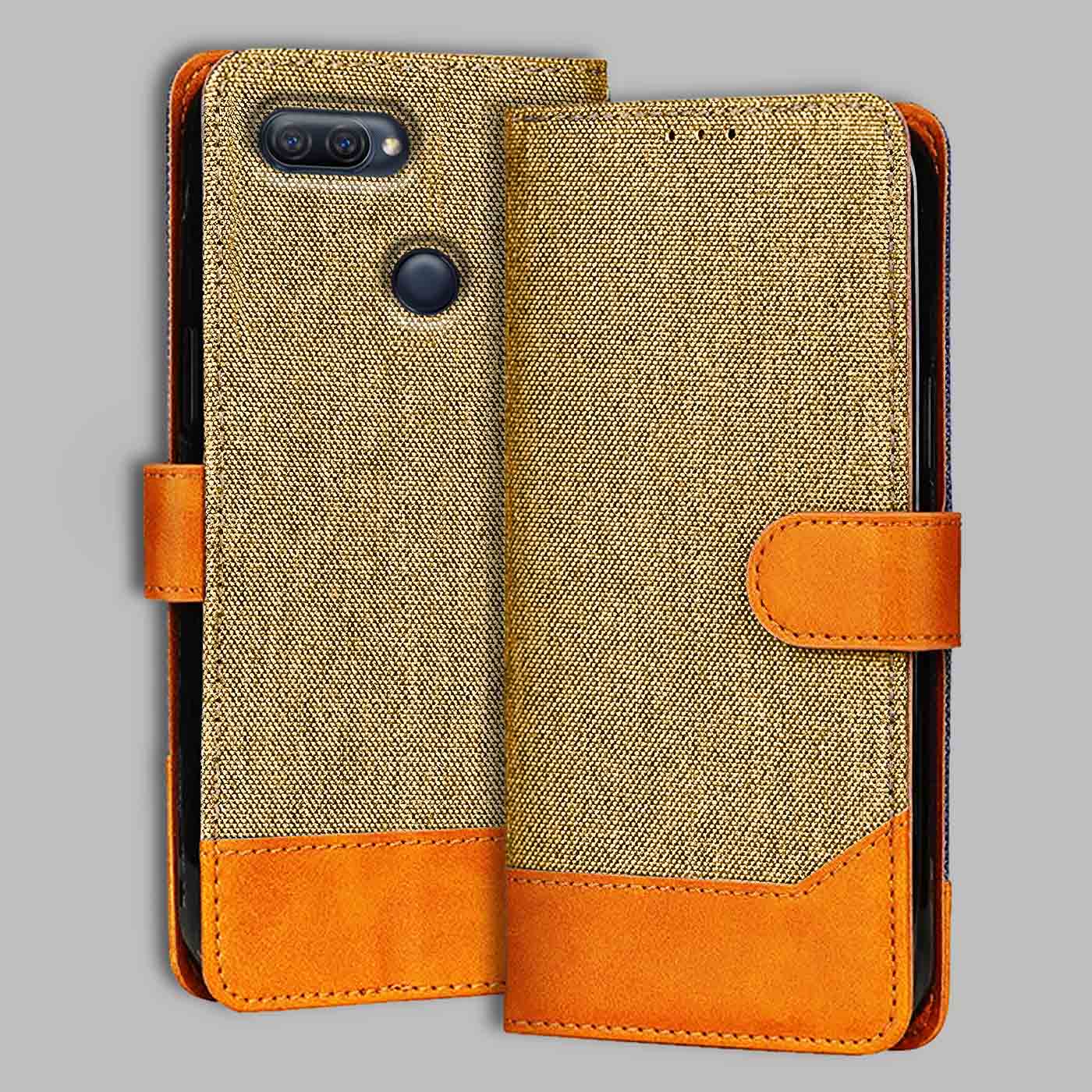 Accesorios Oppo A12 denim flip cover – Light Brown – Image 1 #color_light b