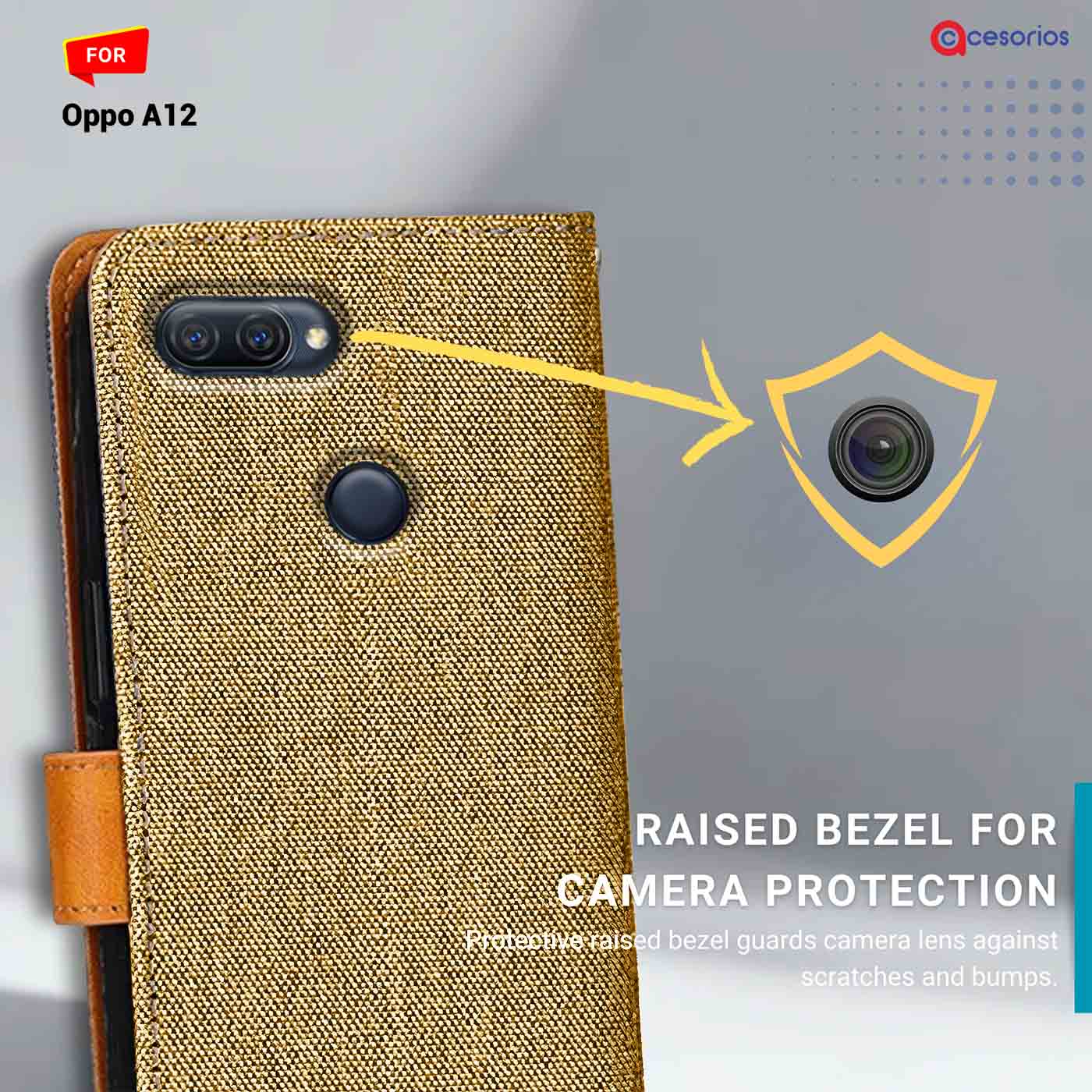 Accesorios Oppo A12 denim flip cover – Light Brown – Image 2 #color_light b