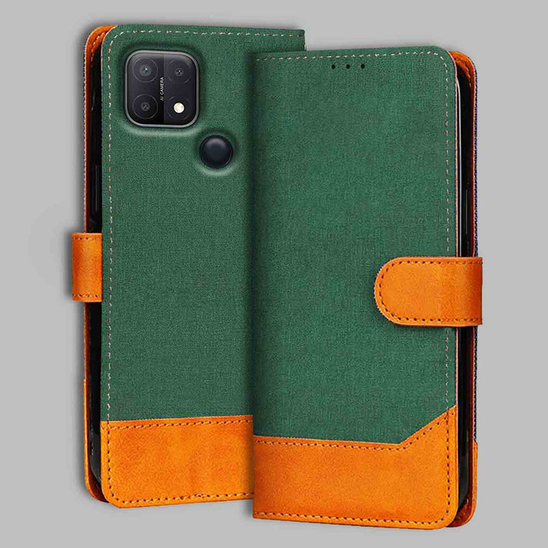 Oppo A15 Flip Cover — Chambray, Forest Green after a year of daily use