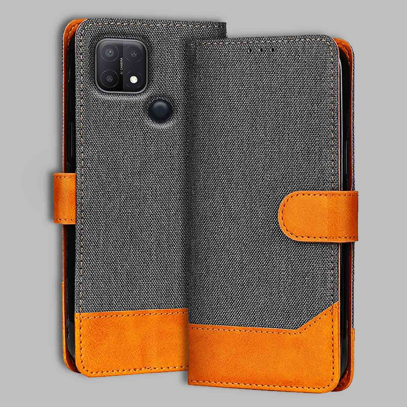 Accesorios Oppo A15 denim flip cover – Grey – Image 1 #color_
