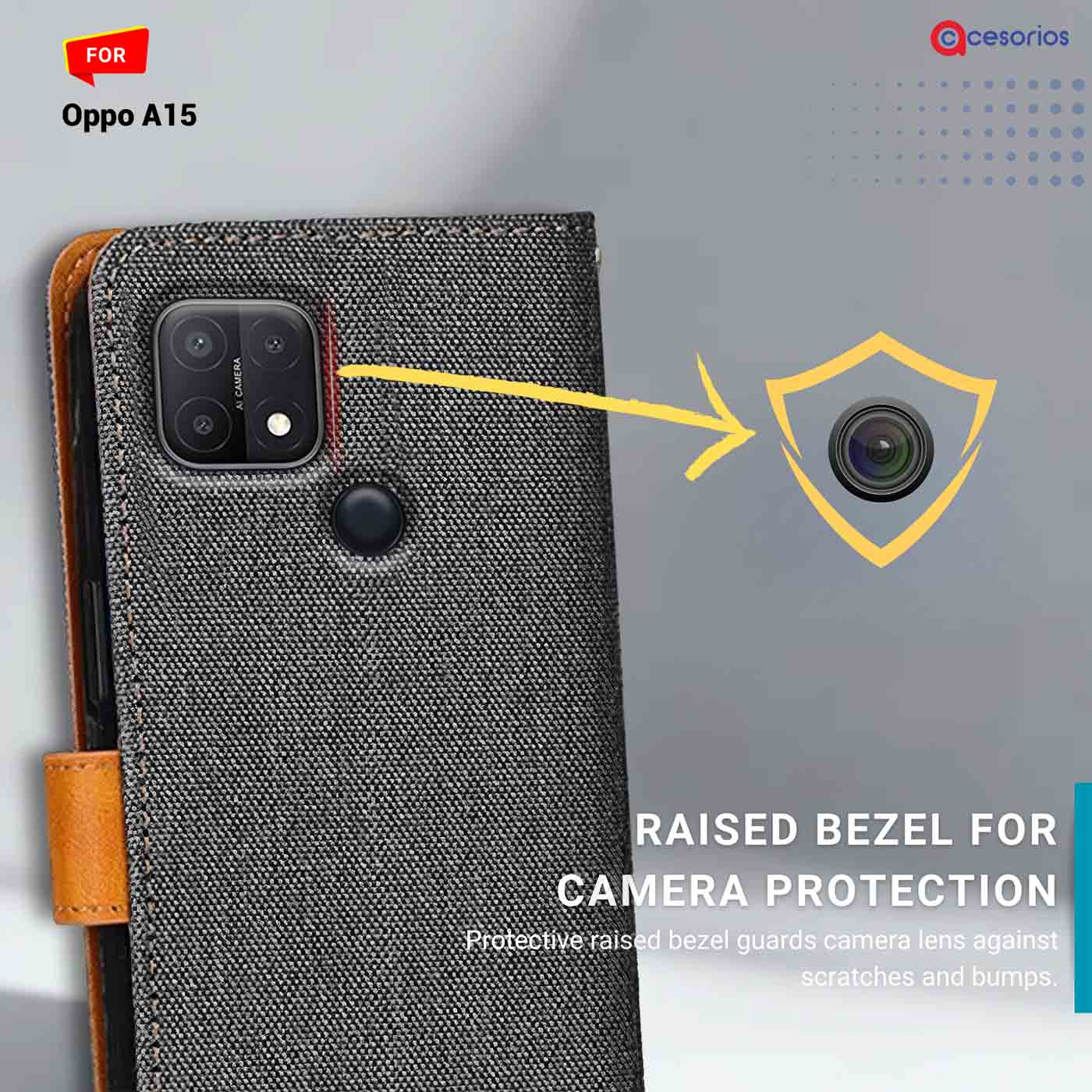 Accesorios Oppo A15 denim flip cover – Grey – Image 2 #color_