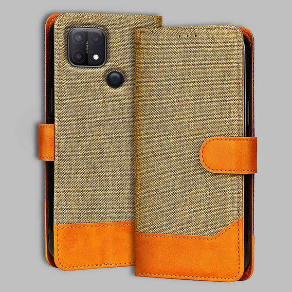 Oppo A15 Flip Cover — Denim, Camel Beige after a year of daily use