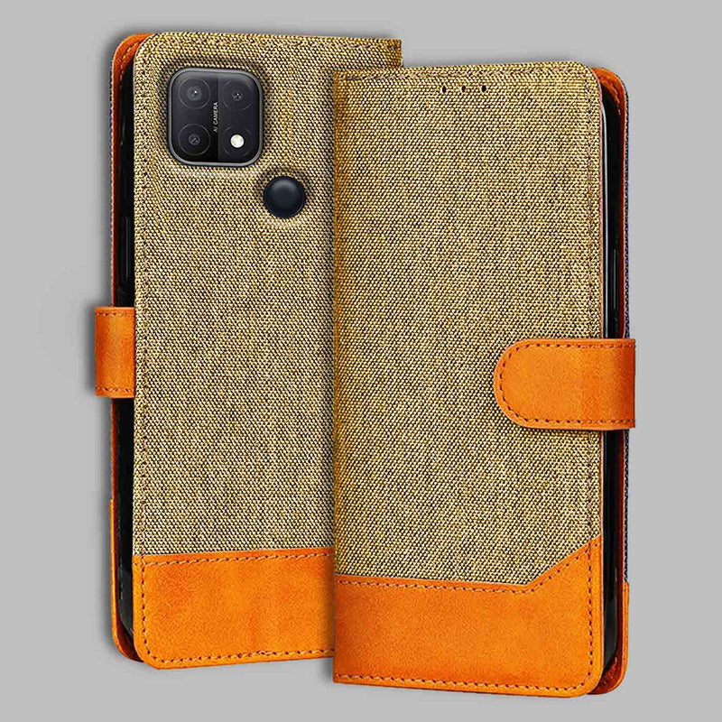 Oppo A15 Flip Cover — Denim, Camel Beige after a year of daily use