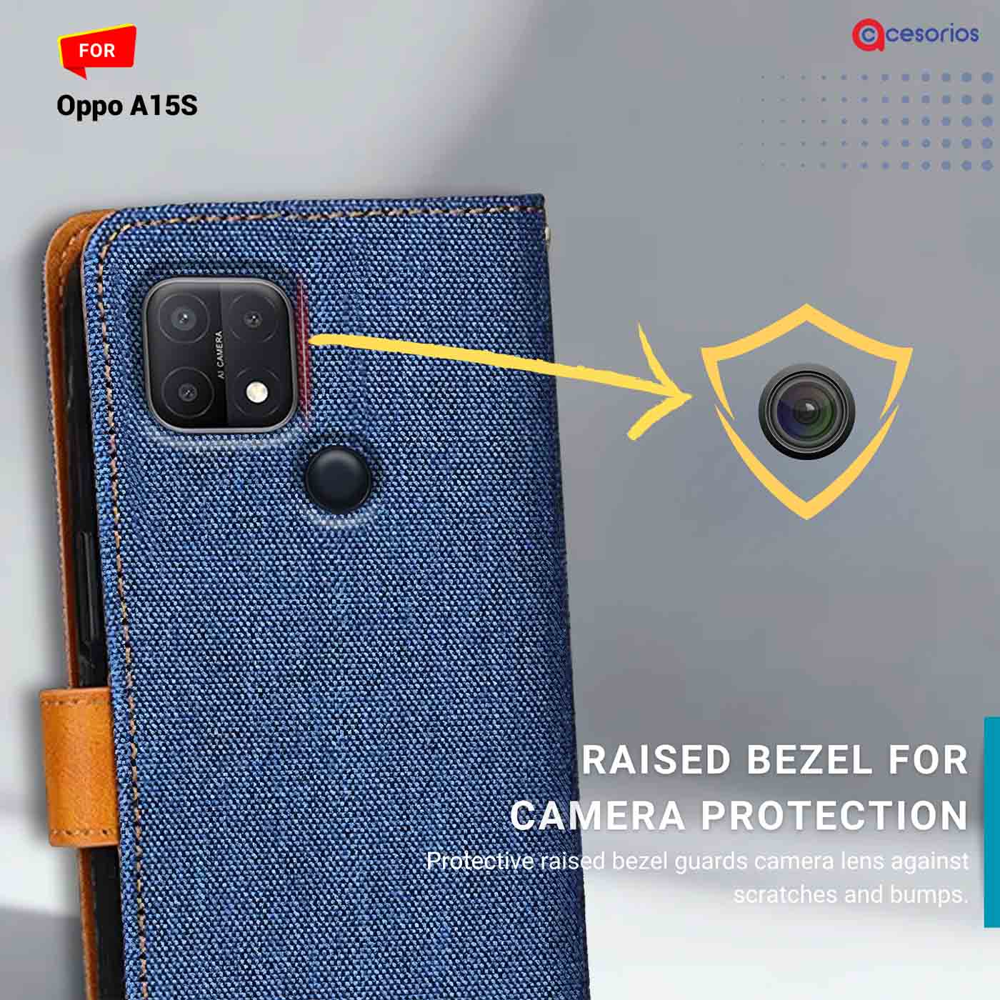 Denim & Leather back panel — Oppo A15S in Blue mobile case