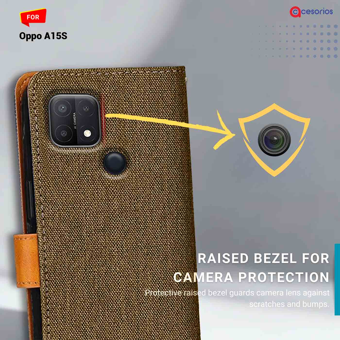 Denim & Leather back panel — Oppo A15S in Dark Brown mobile case