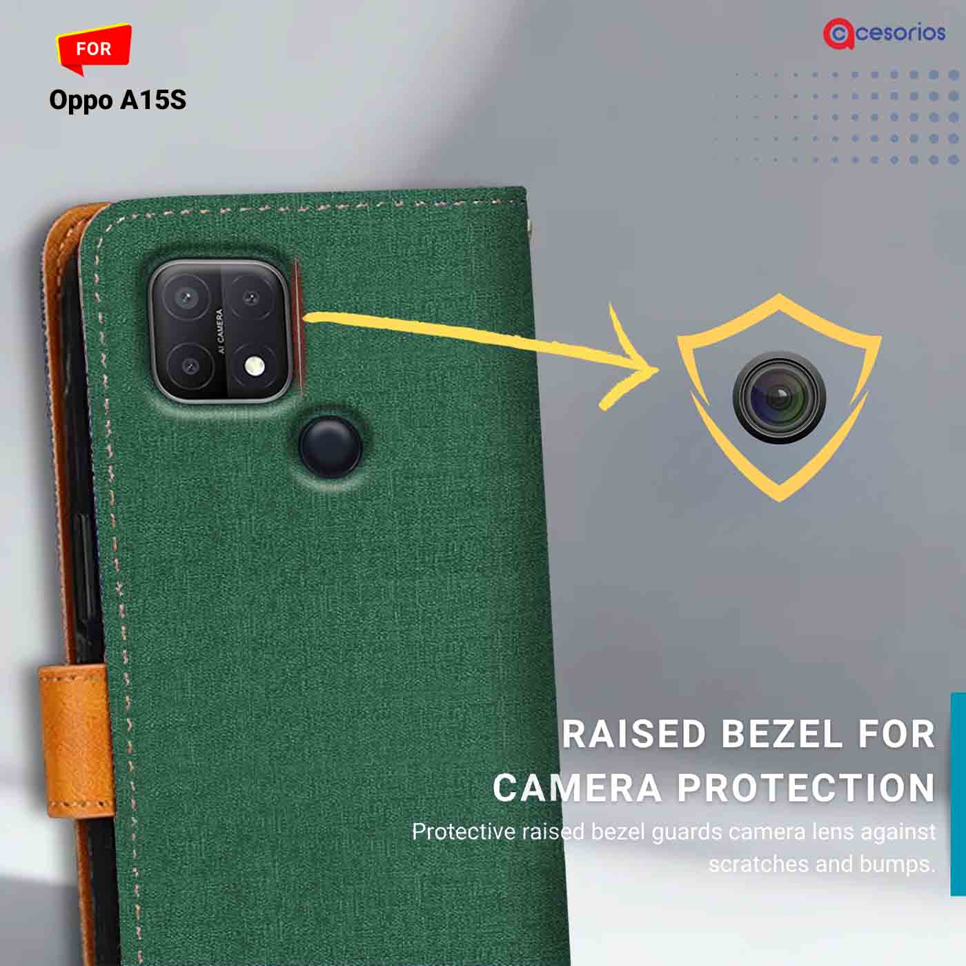 Accesorios Oppo A15S denim flip cover – Green – Image 2 #color_g