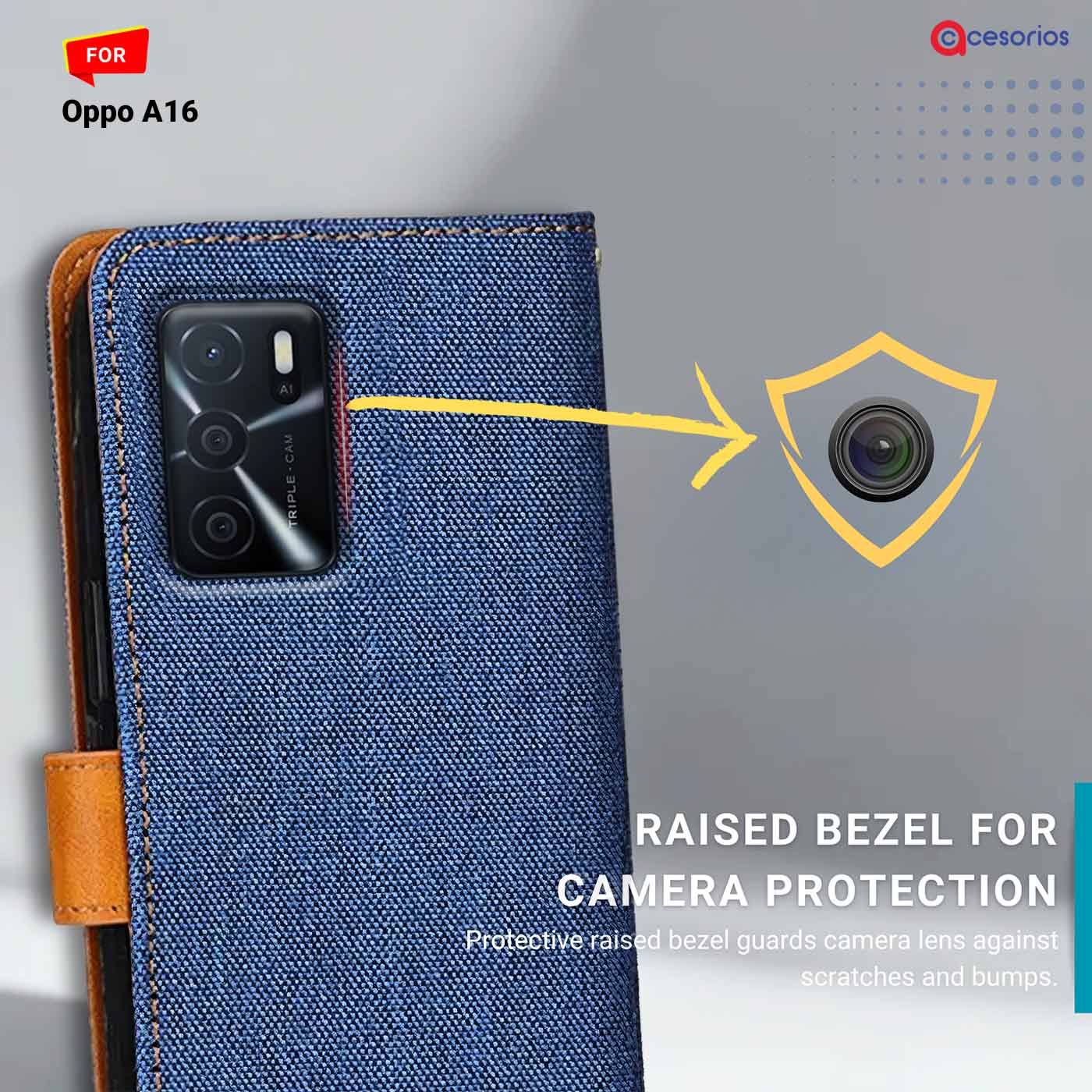 Denim & Leather back panel — Oppo A16 in Blue mobile case