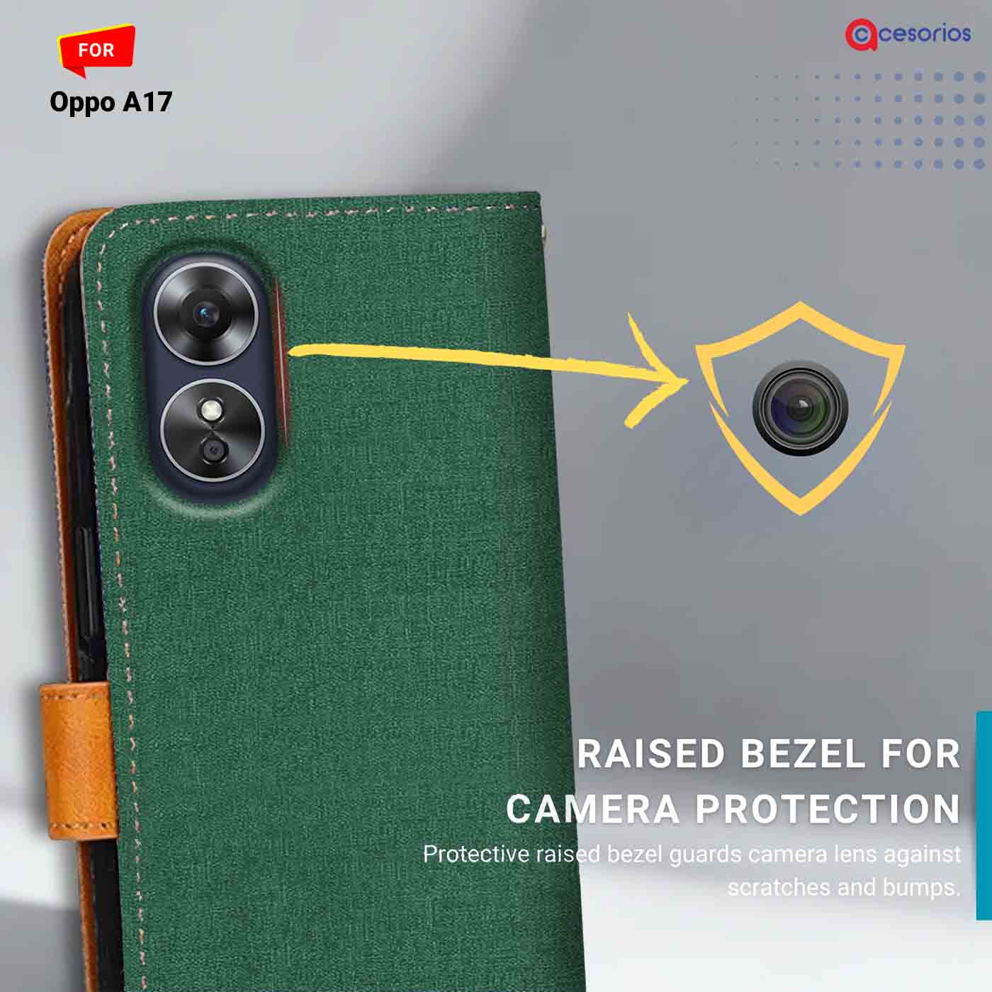 Accesorios Oppo A17 denim flip cover – Green – Image 2 #color_g