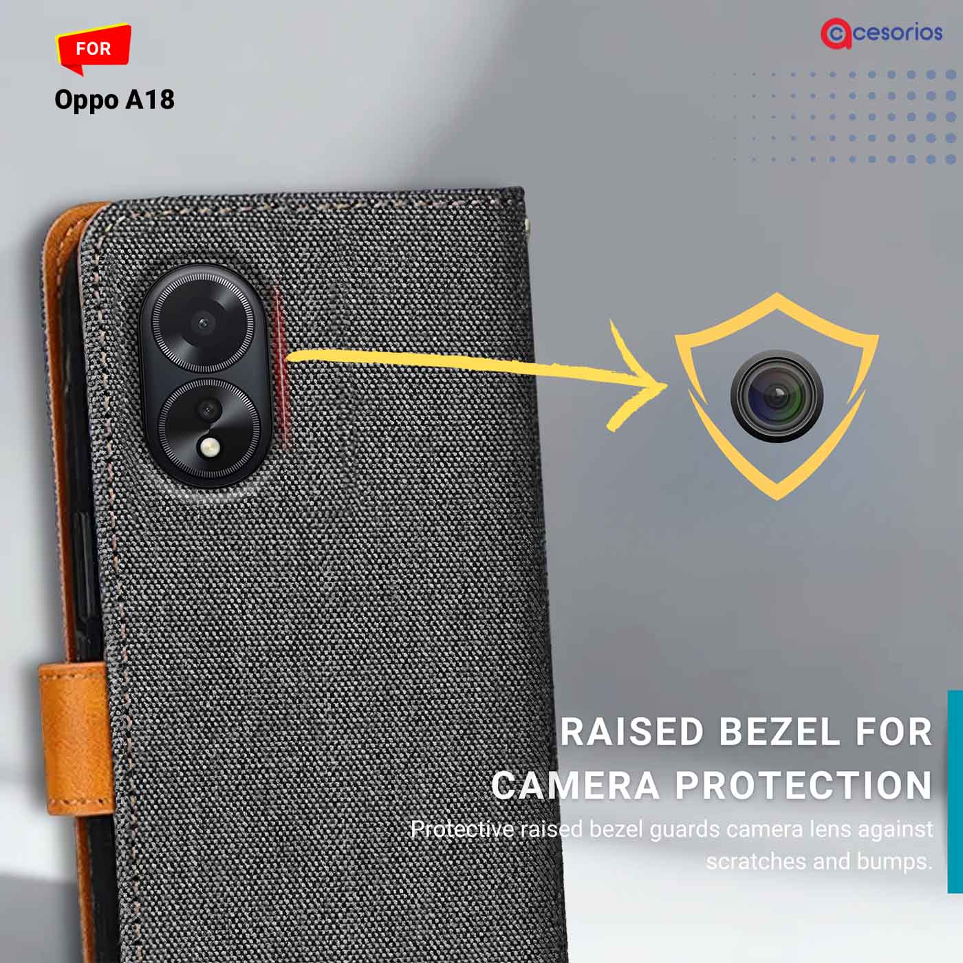 Accesorios Oppo A18 denim flip cover – Grey – Image 2 #color_