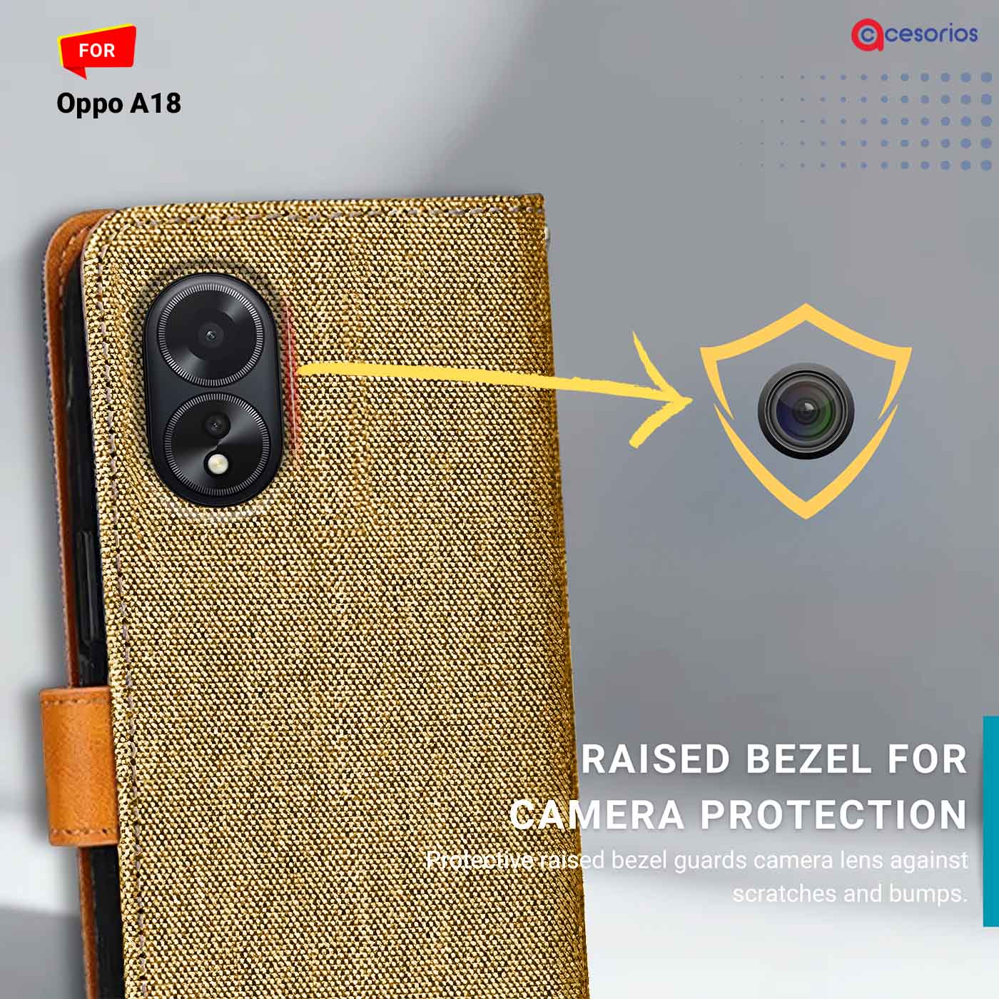 Denim & Leather back panel — Oppo A18 in Light Brown mobile case