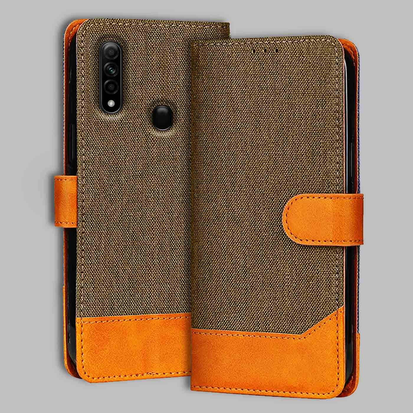 Accesorios Oppo A31 denim flip cover – Dark Brown – Image 1 #color_dark b