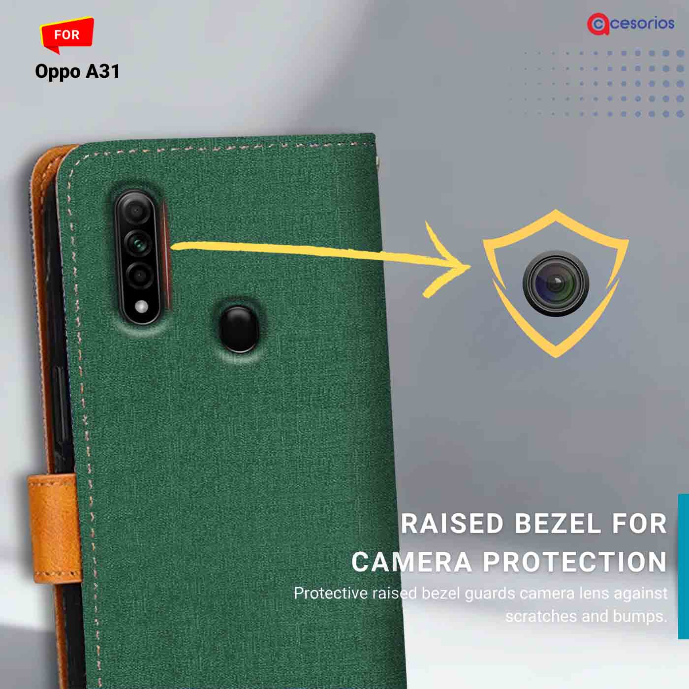 Accesorios Oppo A31 denim flip cover – Green – Image 2 #color_g