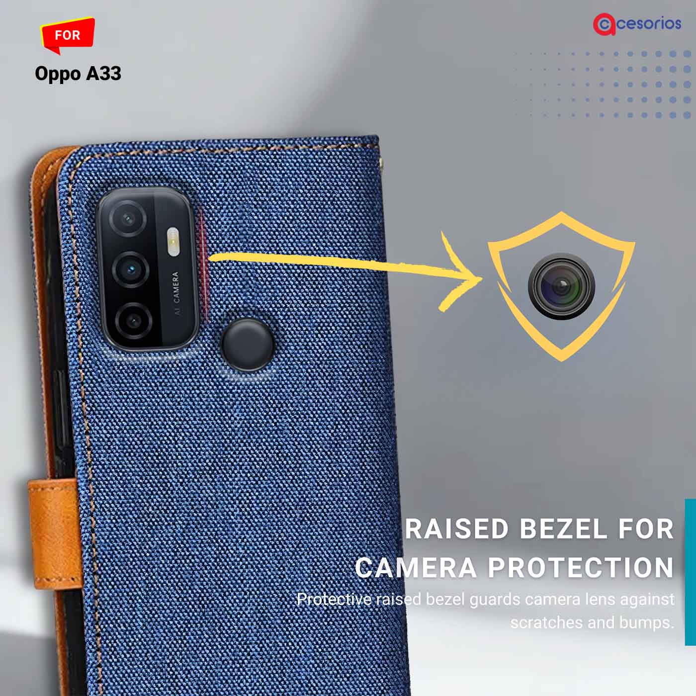 Accesorios Oppo A33 denim flip cover – Blue – Image 2 #color_
