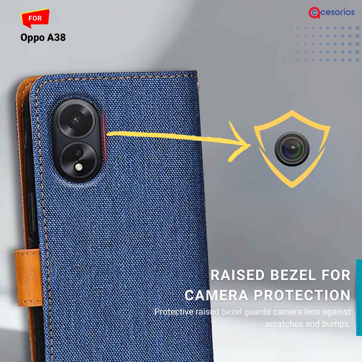 Accesorios Oppo A38 denim flip cover – Blue – Image 2 #color_