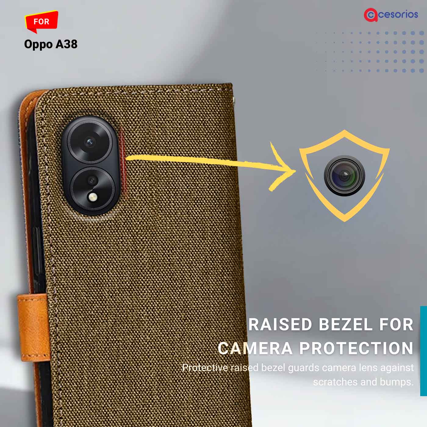 Denim & Leather back panel — Oppo A38 in Dark Brown mobile case