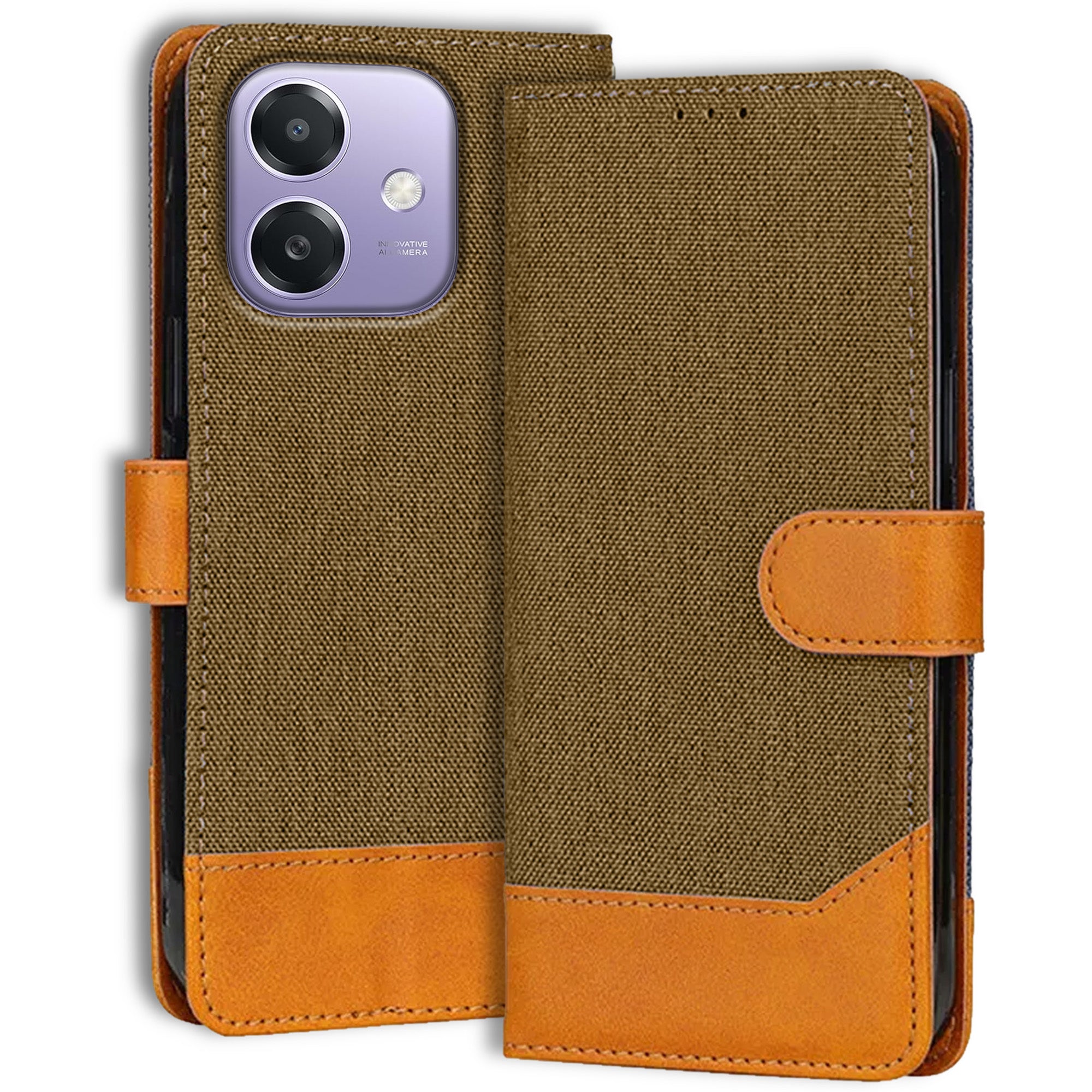 Accesorios Oppo A3X 5G denim flip cover – Dark Brown – Image 1 #color_dark brown