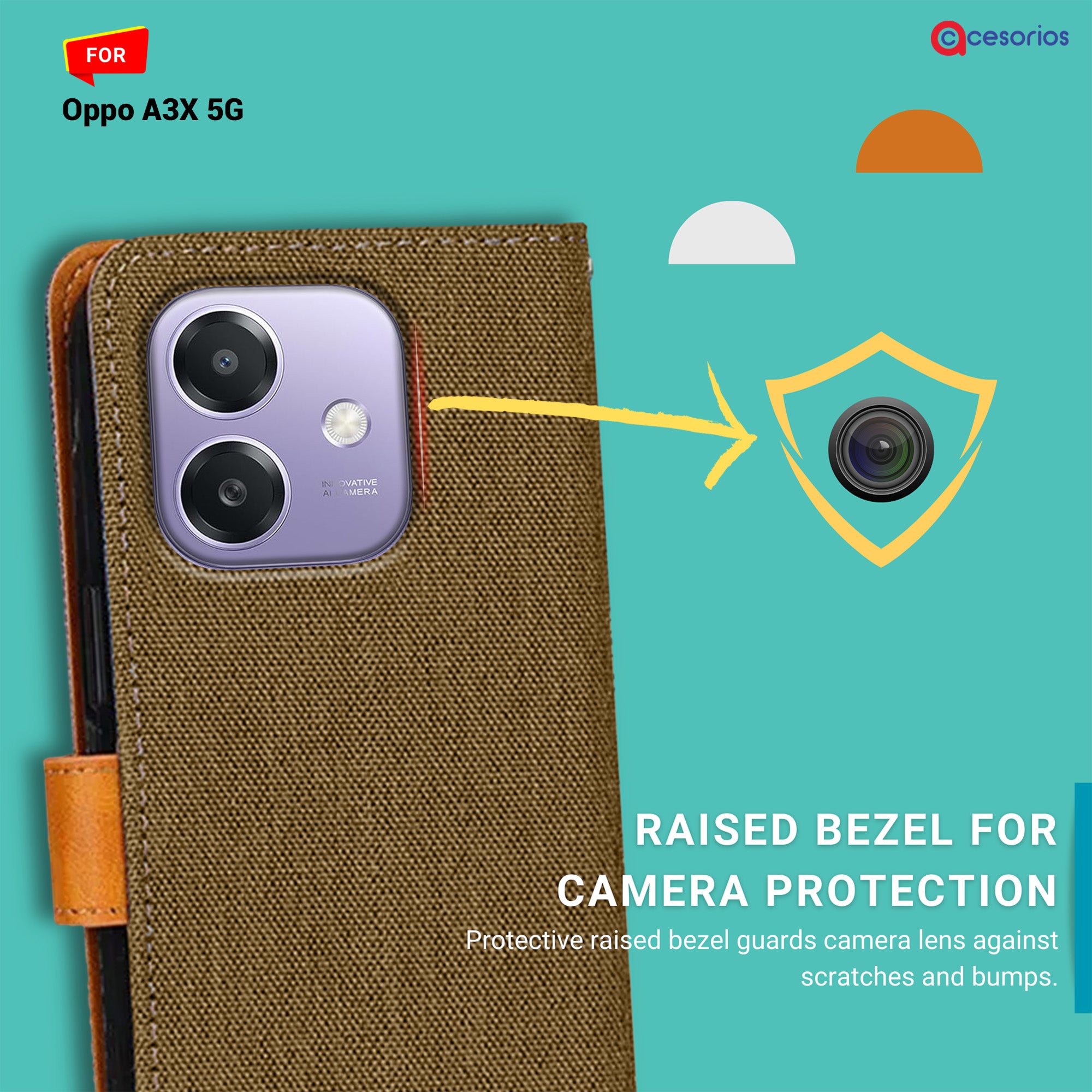 Accesorios Oppo A3X 5G denim flip cover – Dark Brown – Image 2 #color_dark brown