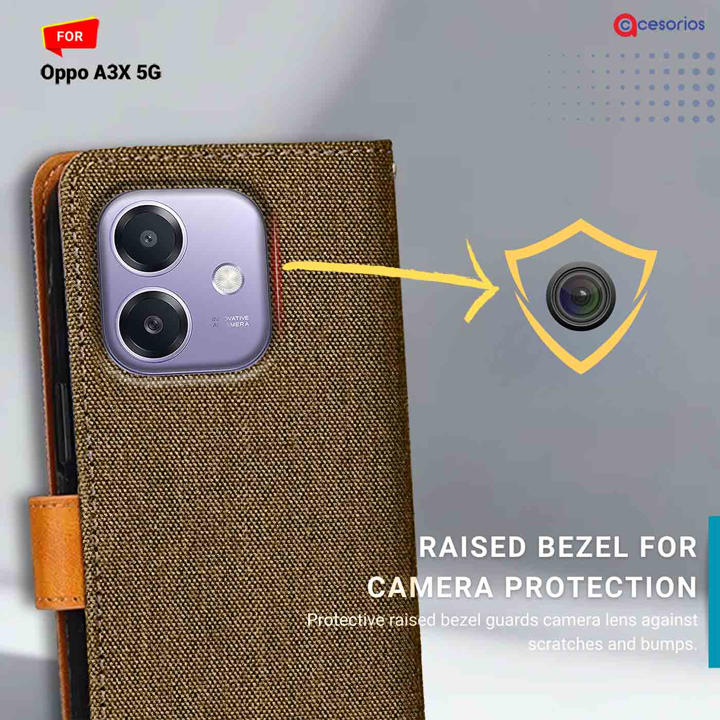 Accesorios Oppo A3X 5G denim flip cover – Dark Brown – Image 2 #color_dark b