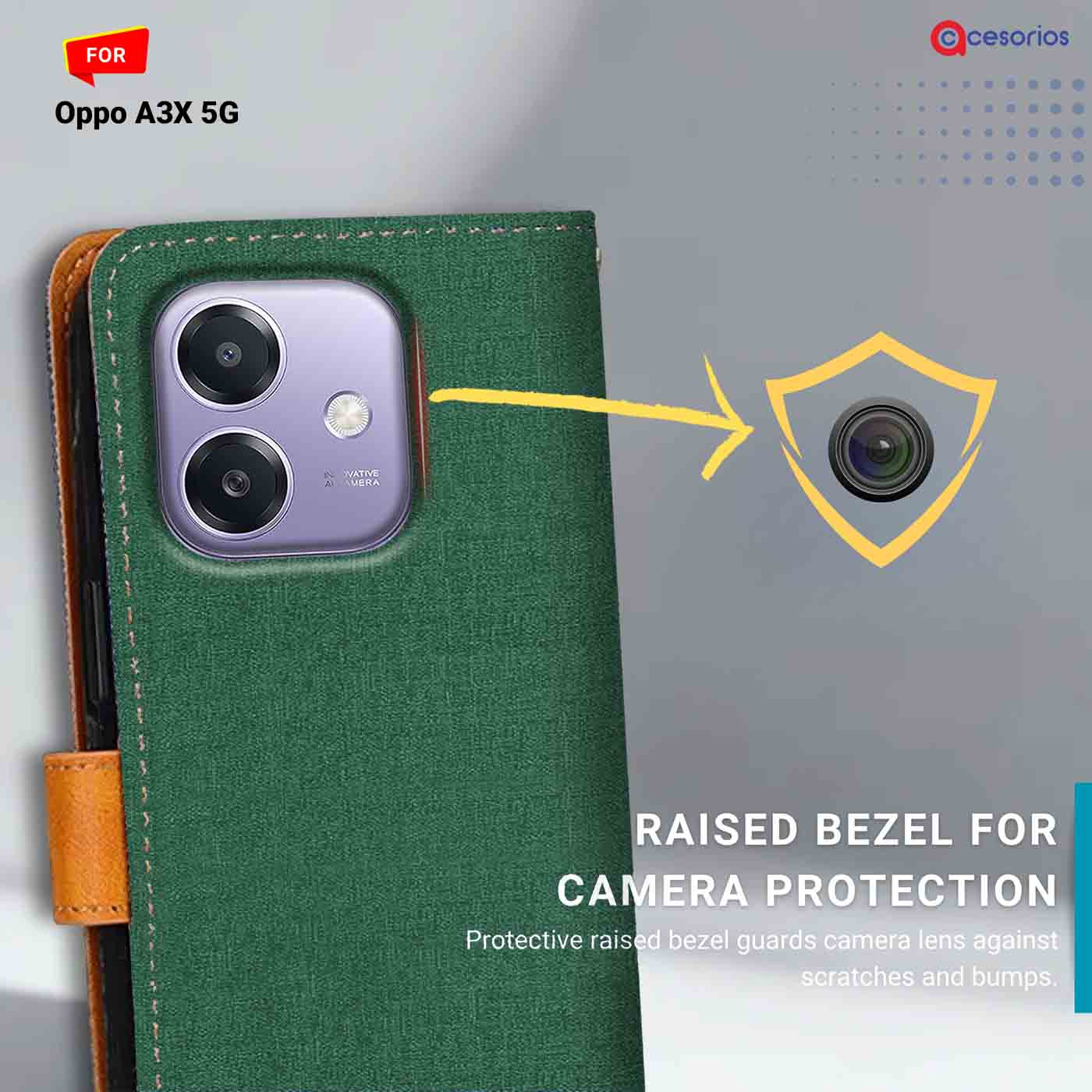 Accesorios Oppo A3X 5G denim flip cover – Green – Image 2 #color_g