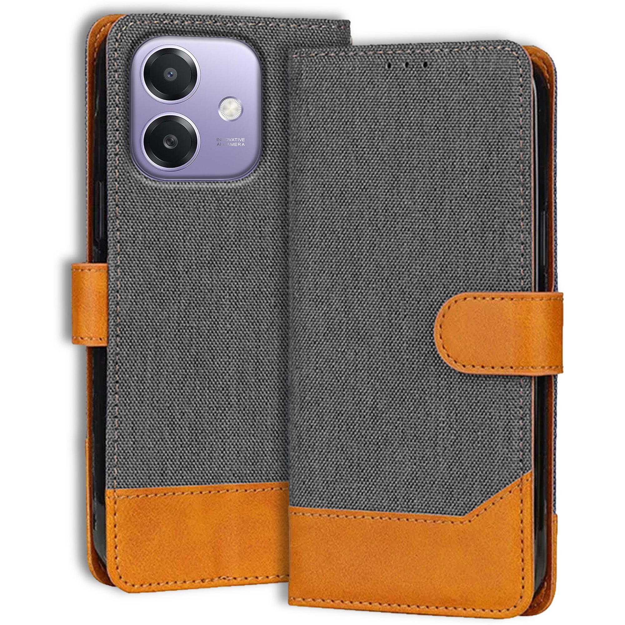 Accesorios Oppo A3X 5G denim flip cover – Grey – Image 1 #color_grey