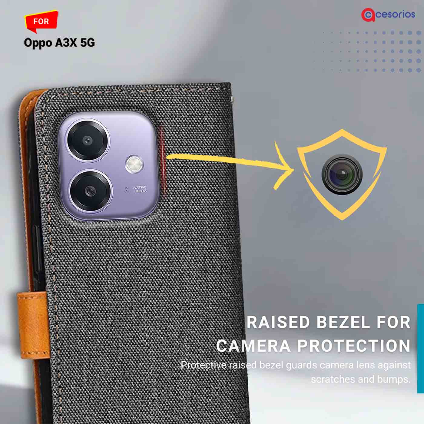 Accesorios Oppo A3X 5G denim flip cover – Grey – Image 2 #color_