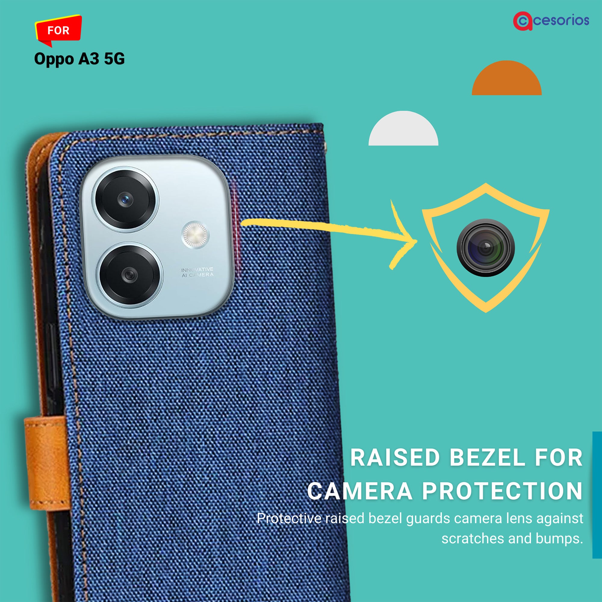 Accesorios Oppo A3 5G denim flip cover – Blue – Image 2 #color_blue
