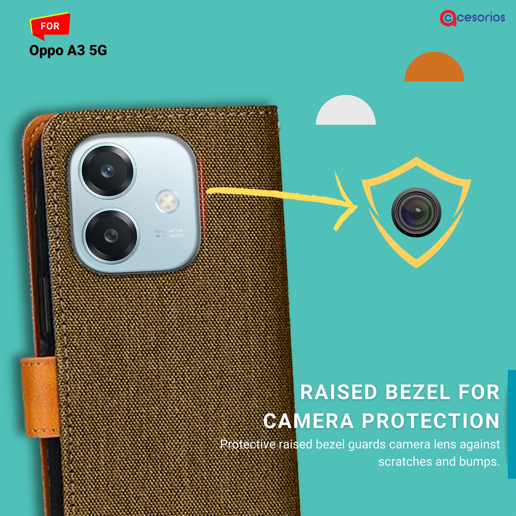 Accesorios Oppo A3 5G denim flip cover – Dark Brown – Image 2 #color_dark brown