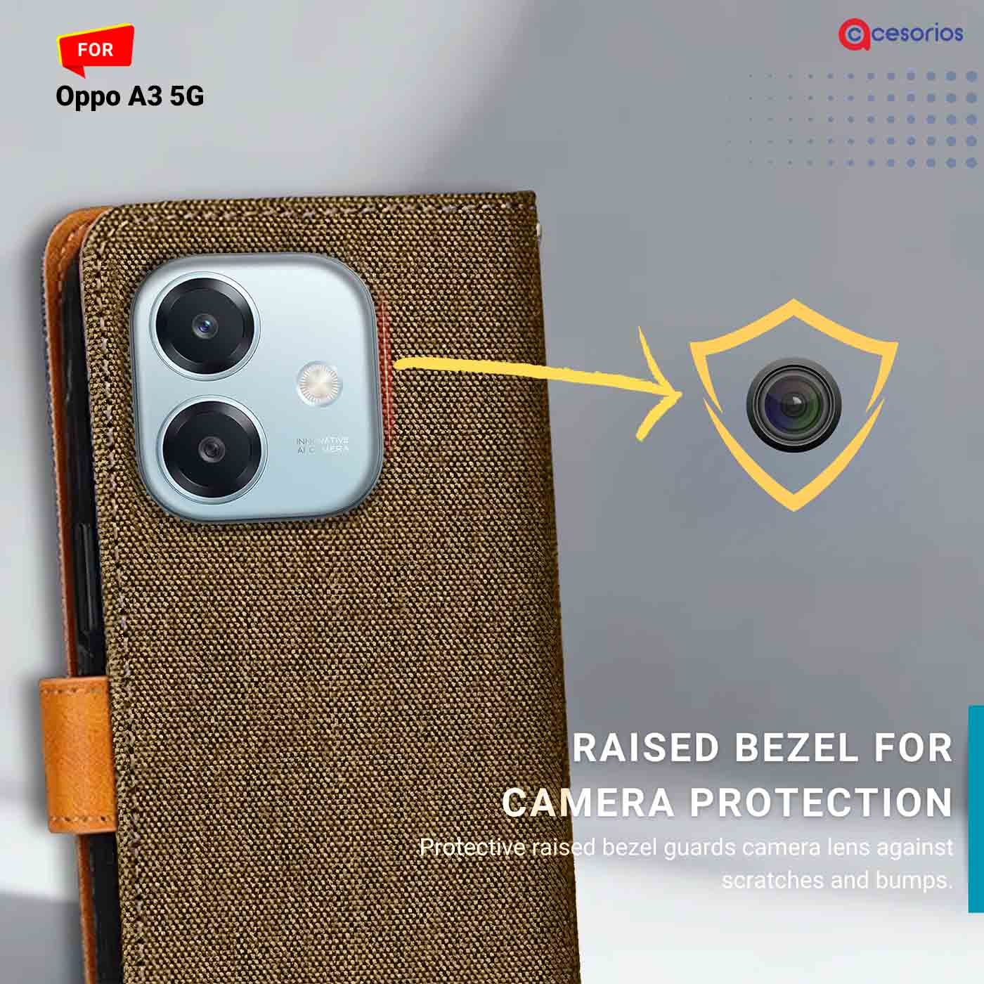 Denim & Leather back panel — Oppo A3 5G in Dark Brown mobile case