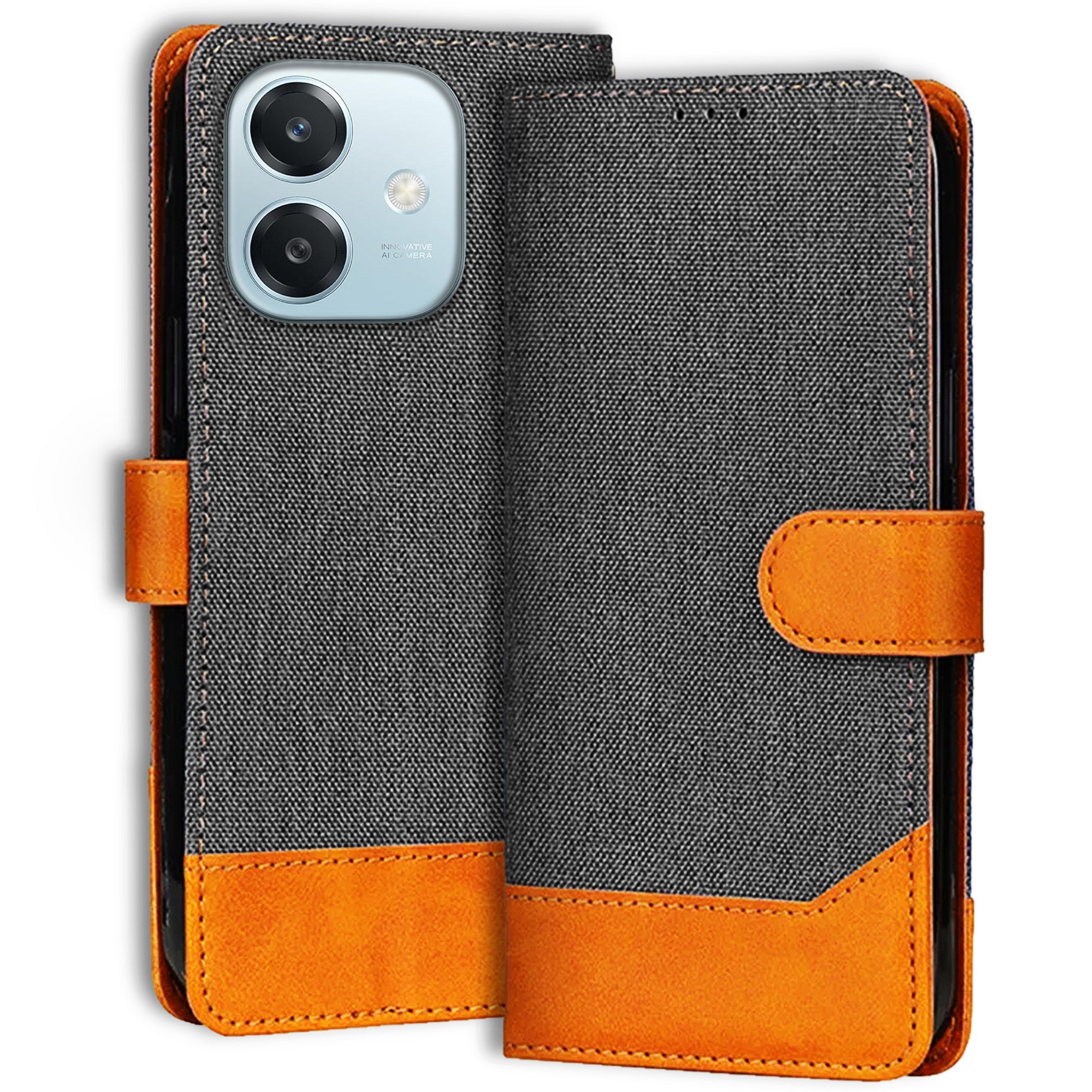 Accesorios Oppo A3 5G denim flip cover – Grey – Image 1 #color_grey