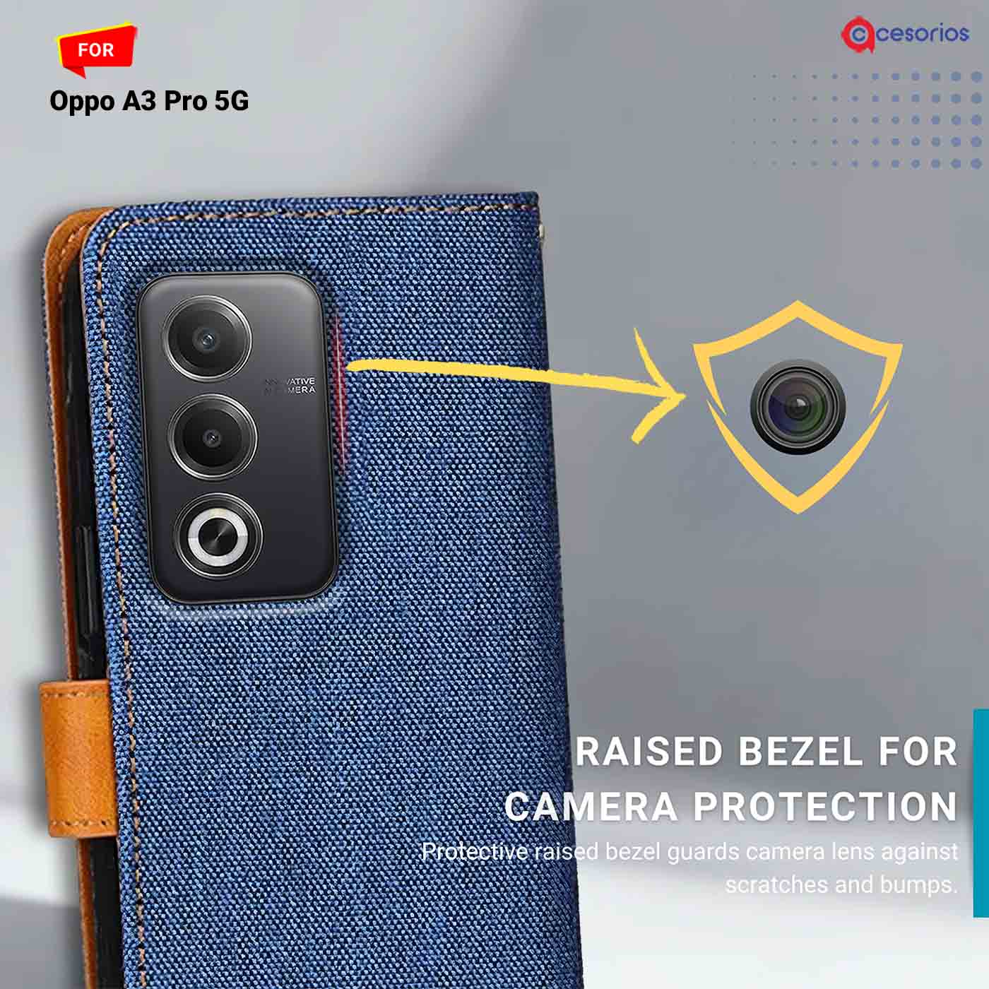 Denim & Leather back panel — Oppo A3 Pro 5G in Blue mobile case