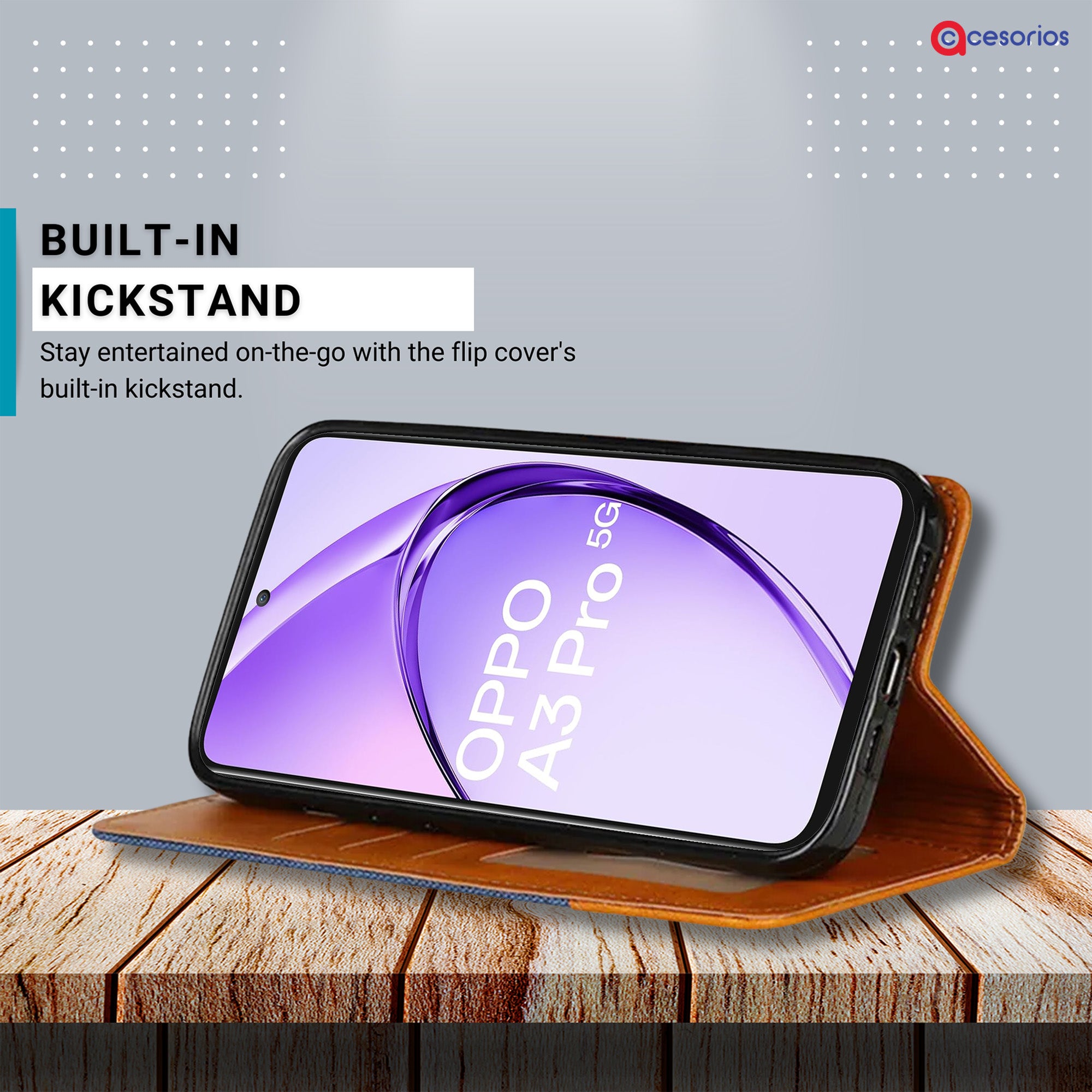 Accesorios Oppo A3 Pro 5G denim flip cover – Blue – Image 4 #color_blue