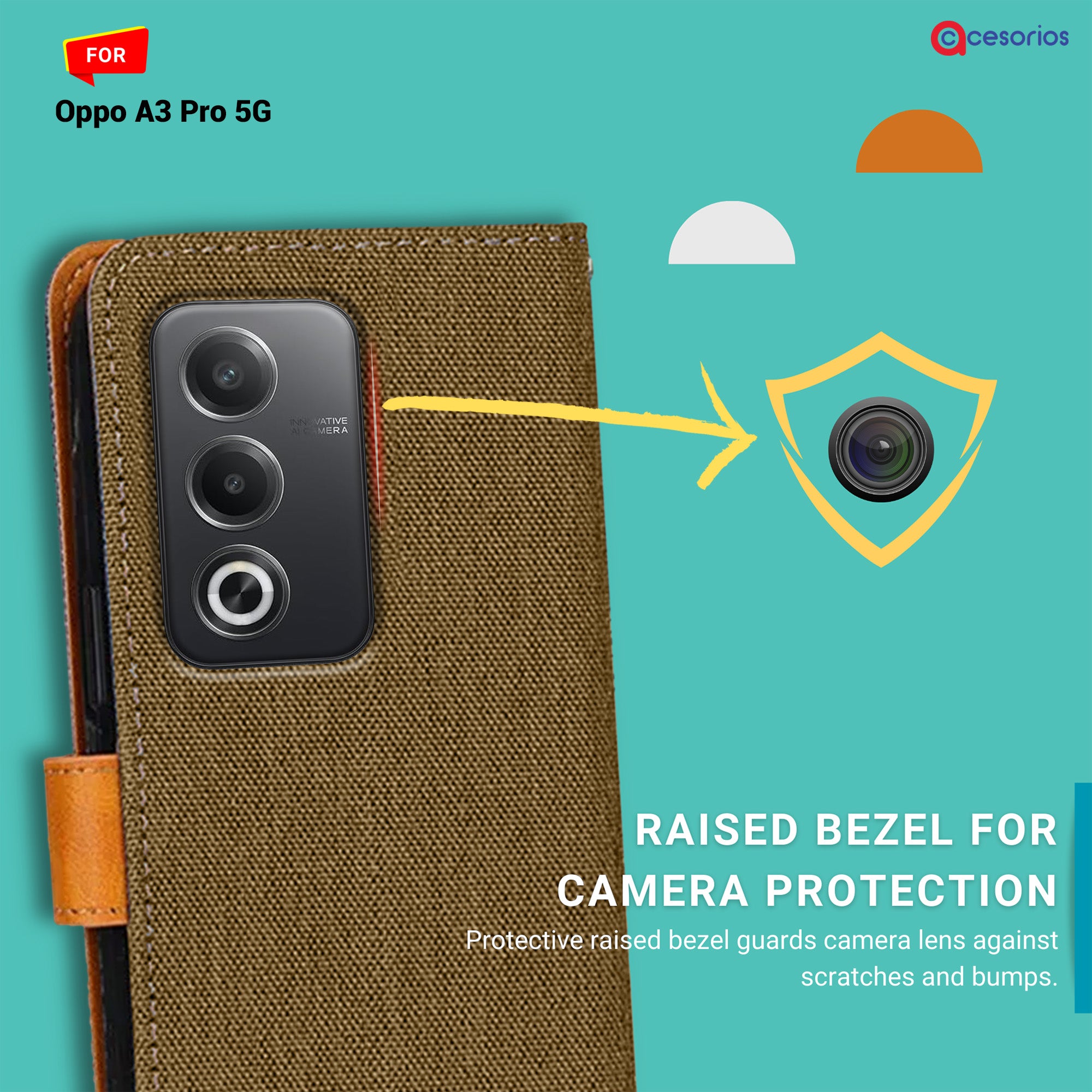 Accesorios Oppo A3 Pro 5G denim flip cover – Dark Brown – Image 2 #color_dark brown