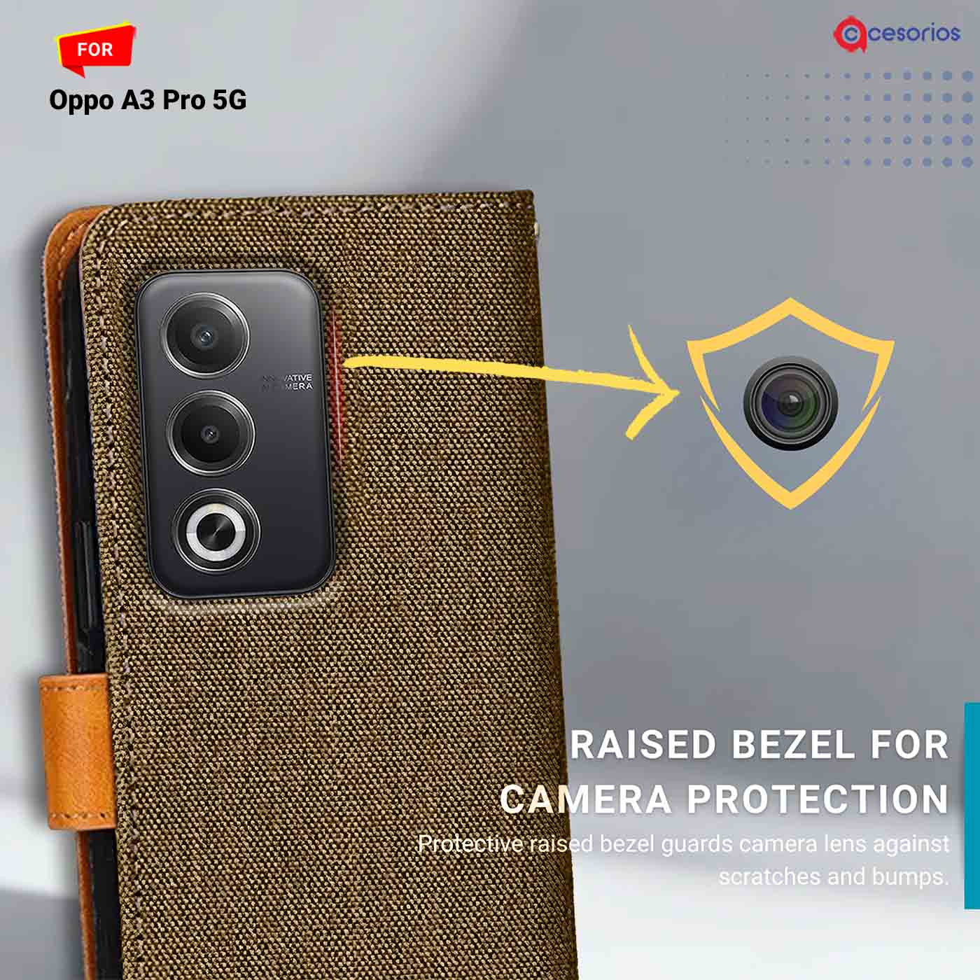 Denim & Leather back panel — Oppo A3 Pro 5G in Dark Brown mobile case