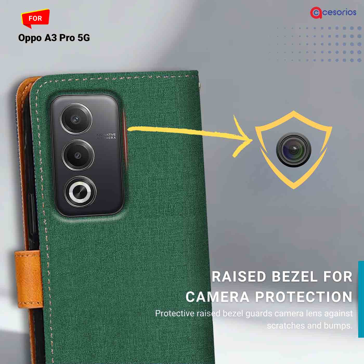Canvas & Suede back panel — Oppo A3 Pro 5G in Green mobile case