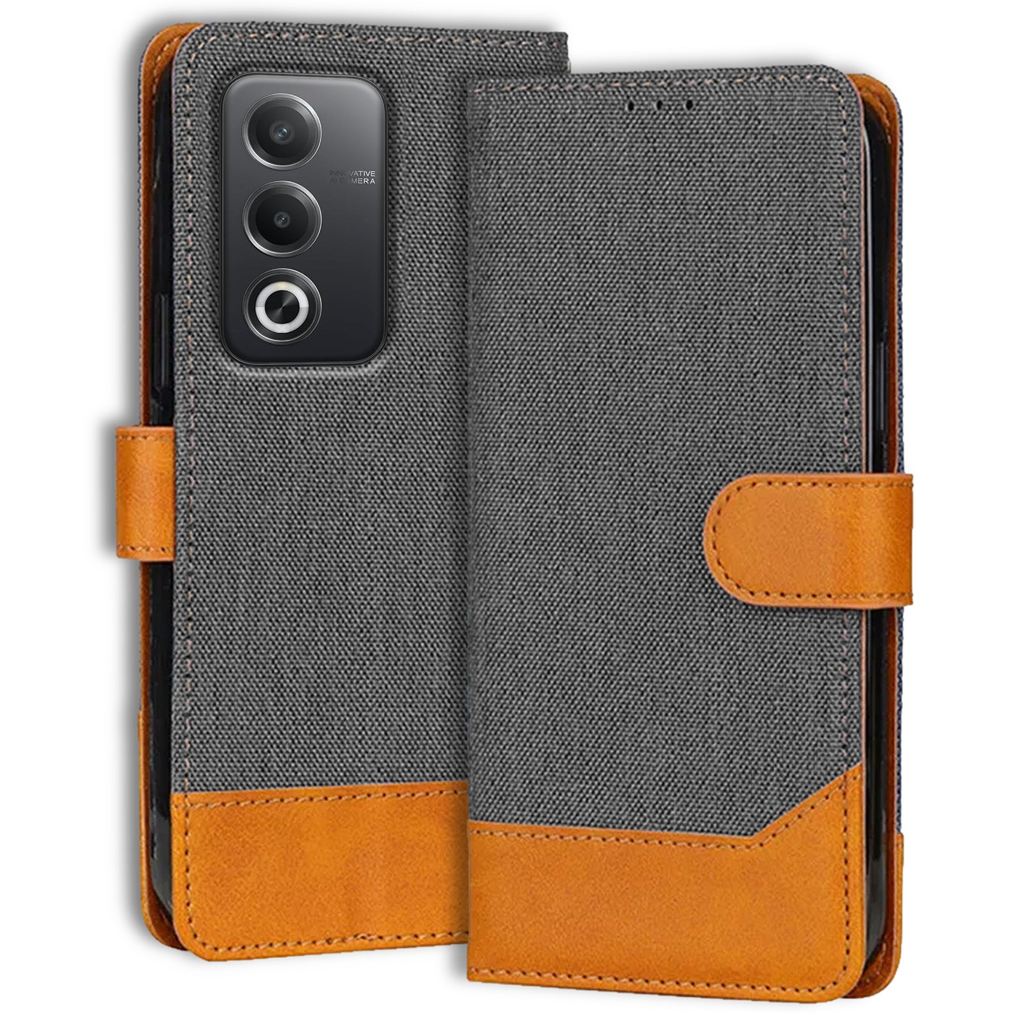 Accesorios Oppo A3 Pro 5G denim flip cover – Grey – Image 1 #color_grey